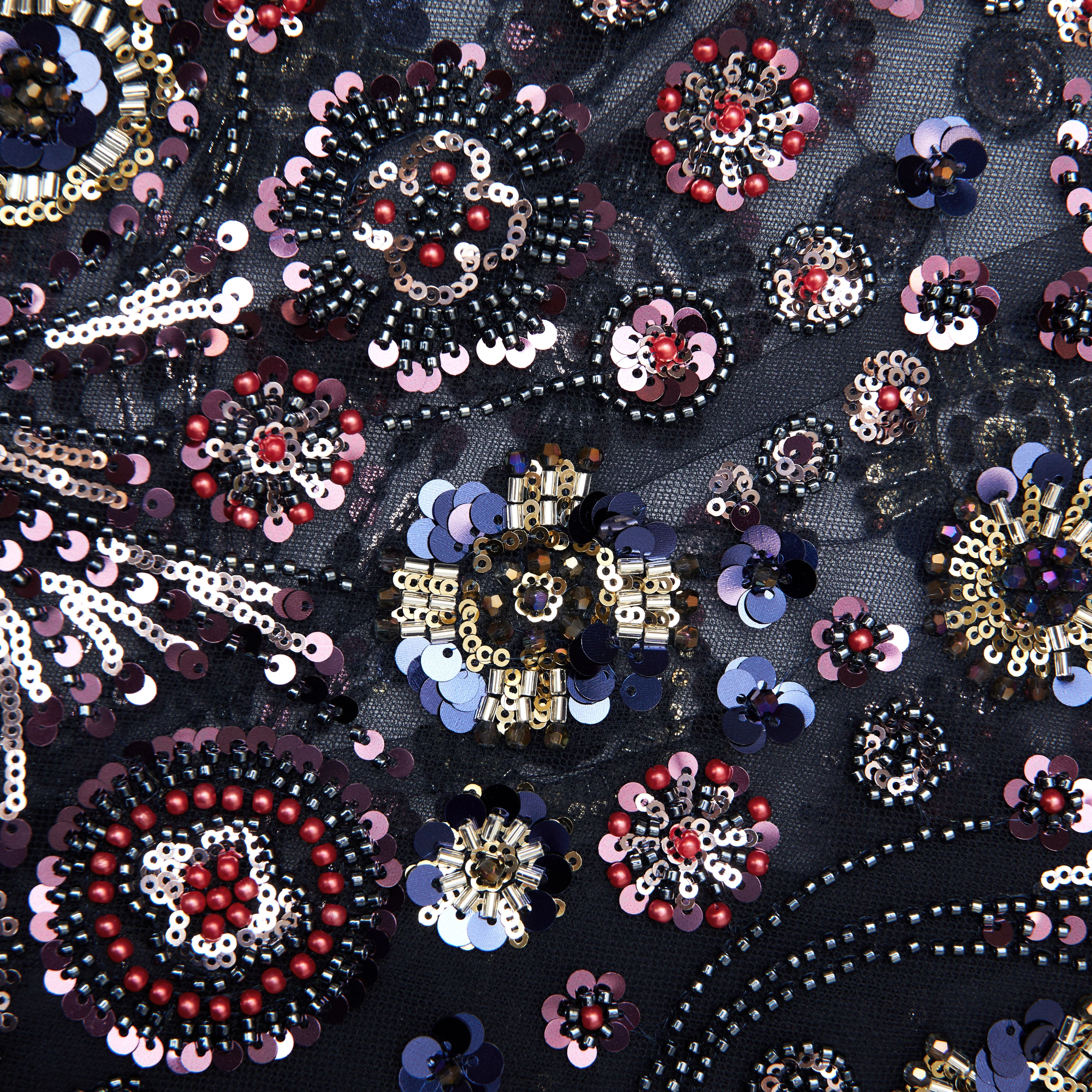 Navy Floral Sequin Maxi Dress - Image 5