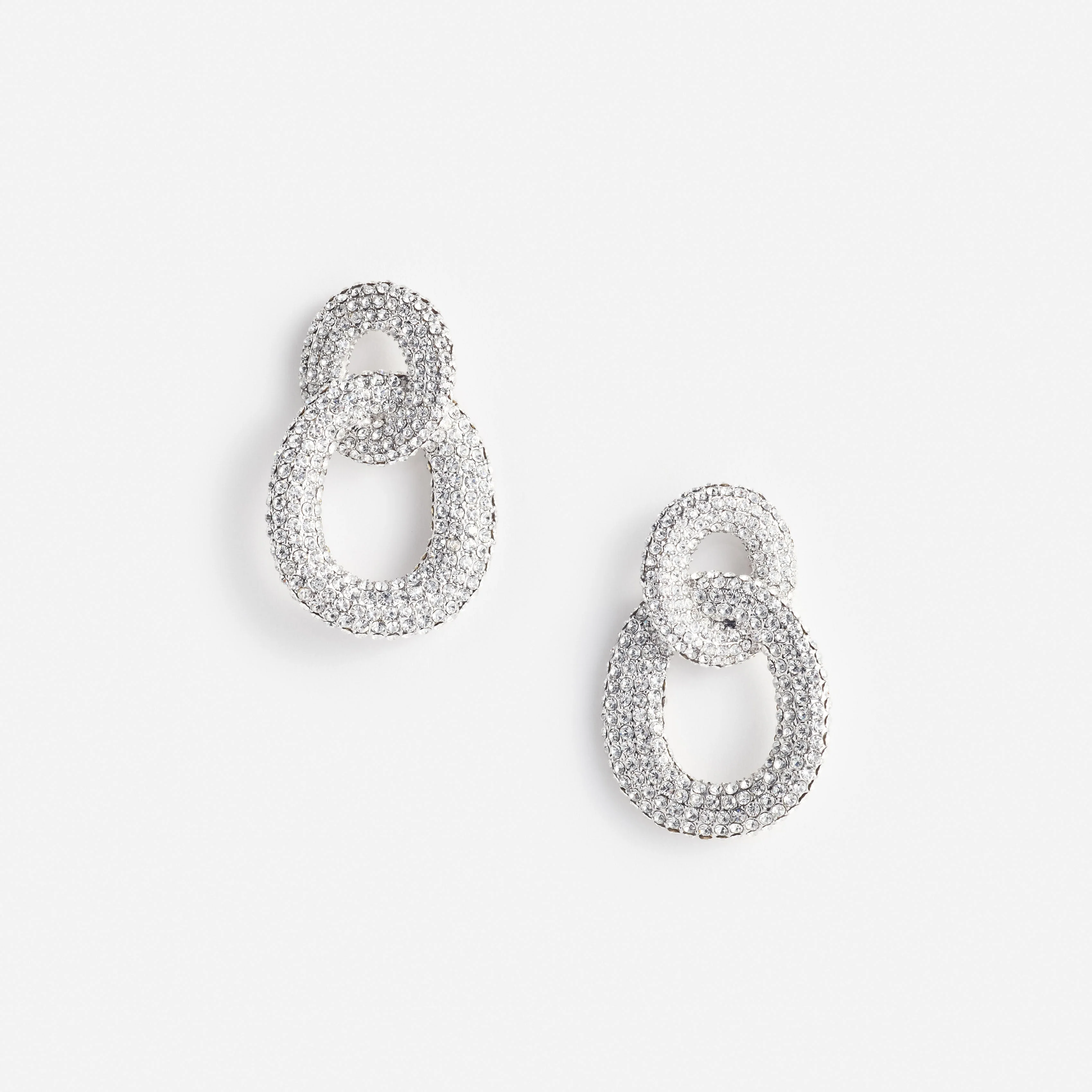 Silver Crystal Link Earrings