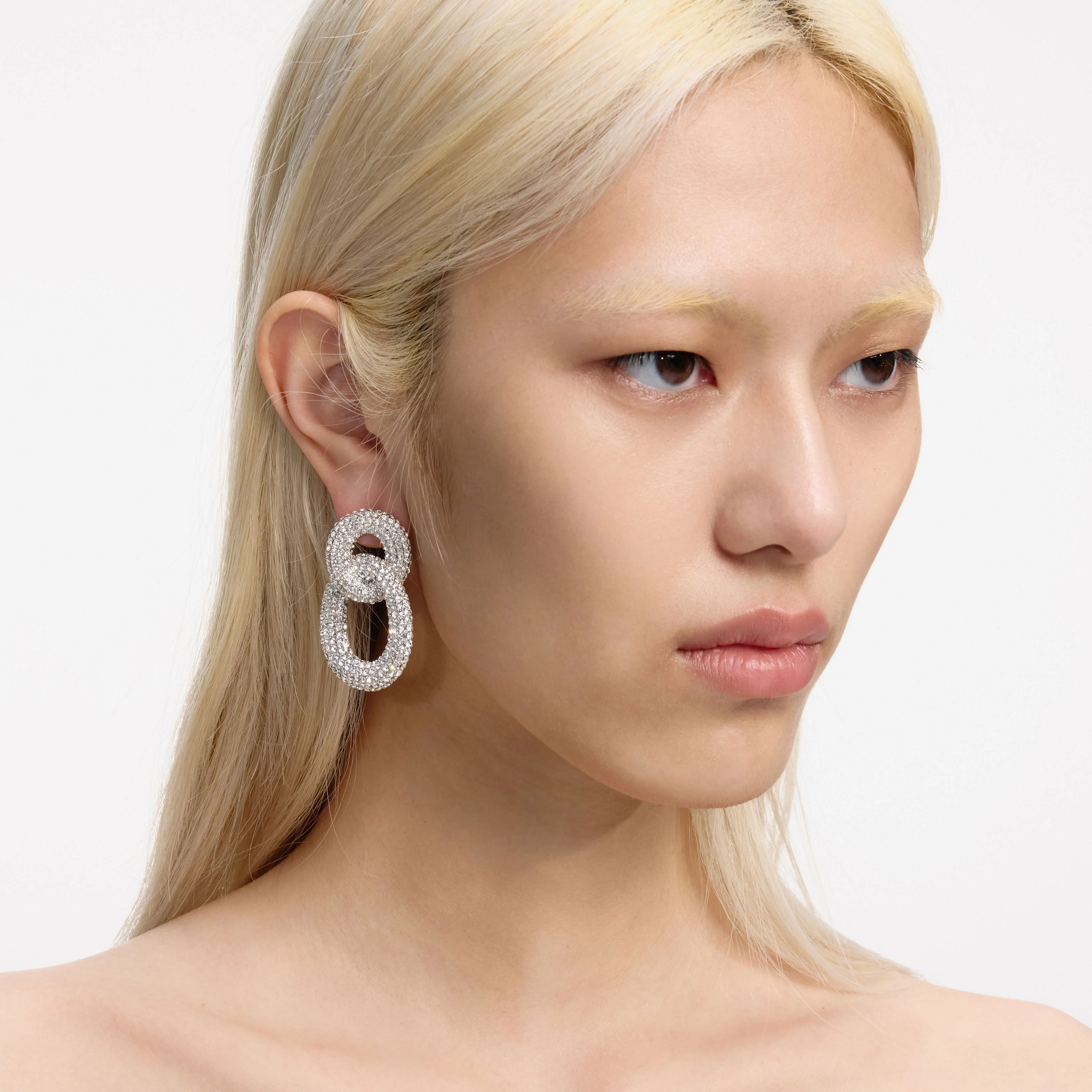 Silver Crystal Link Earrings - Image 2