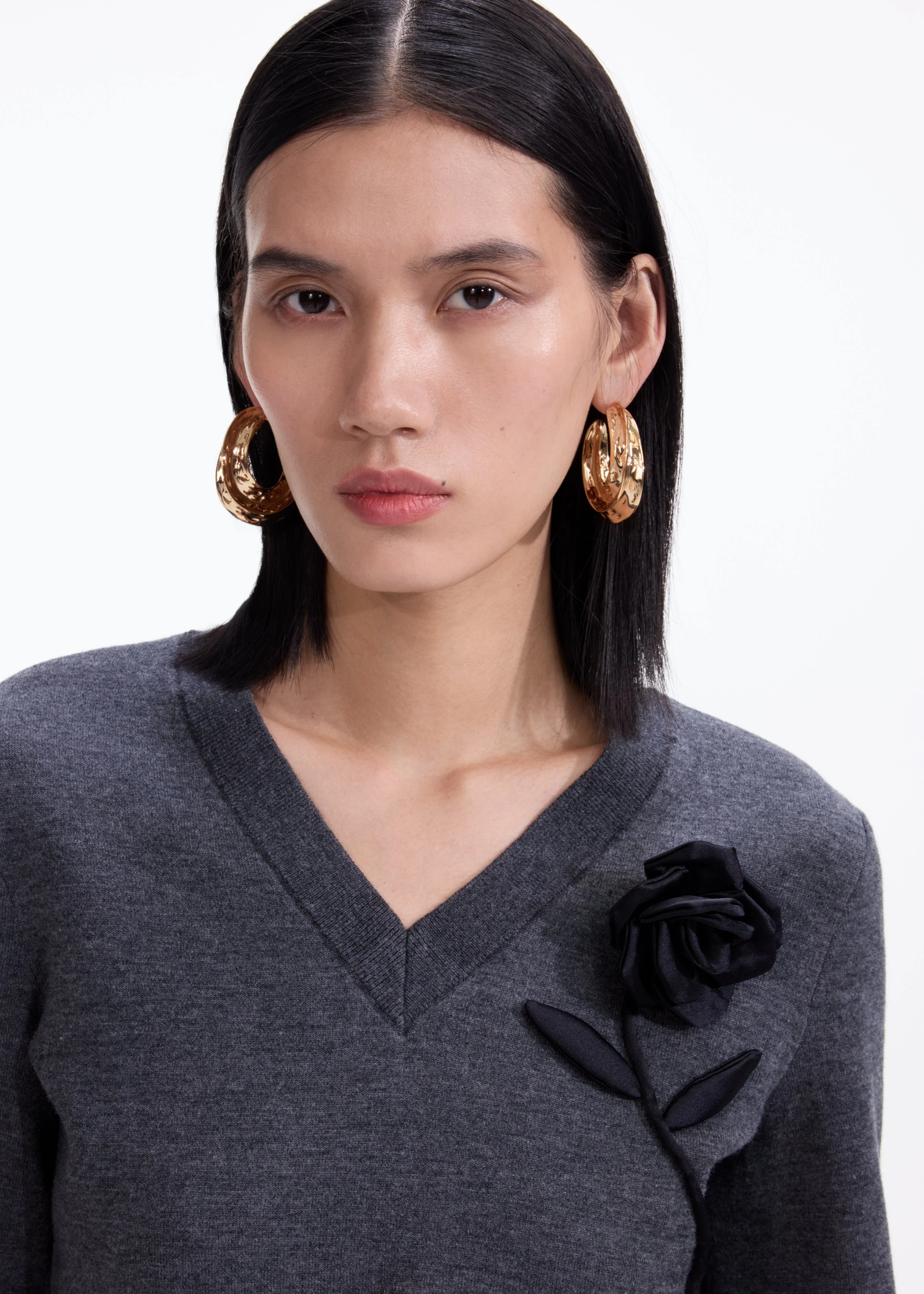 Gold Sculpted Hoop Earrings - Image 2