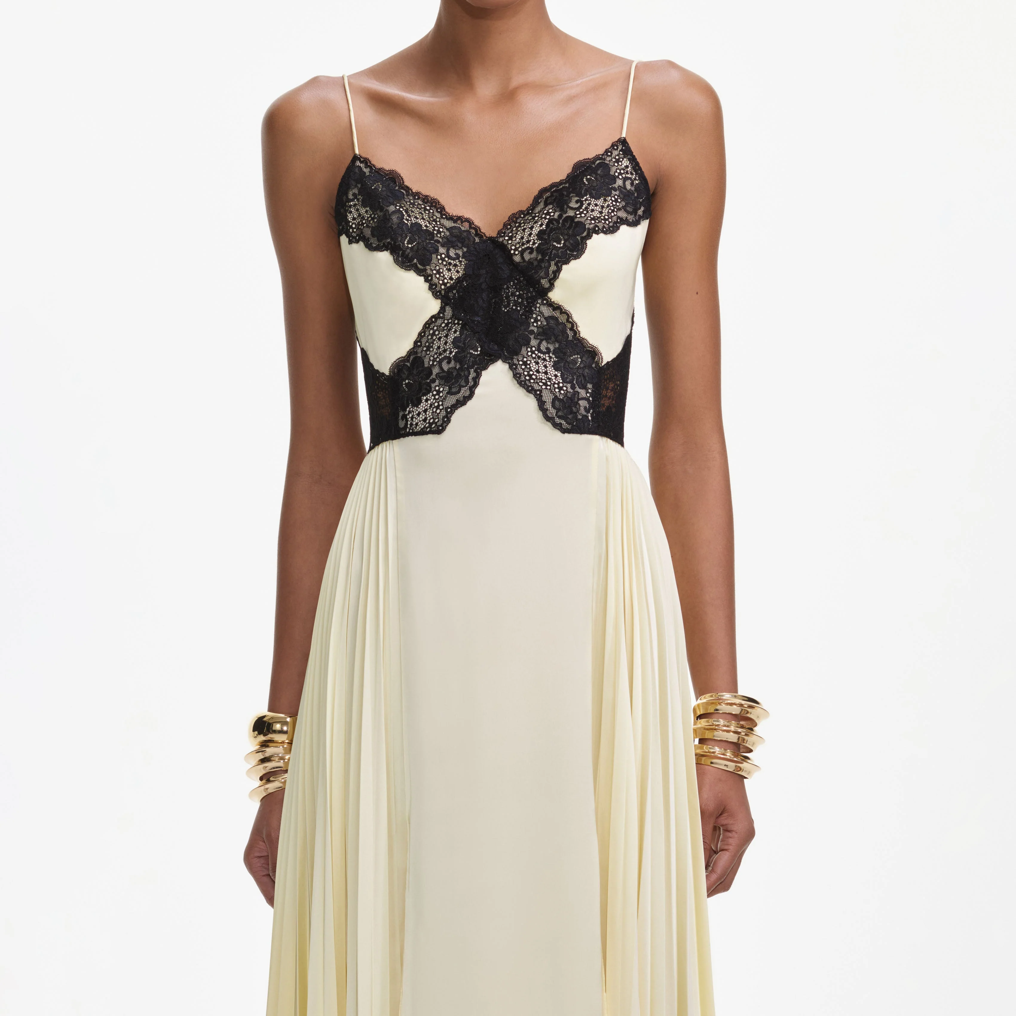 Yellow Satin Lace Maxi Dress - Image 4