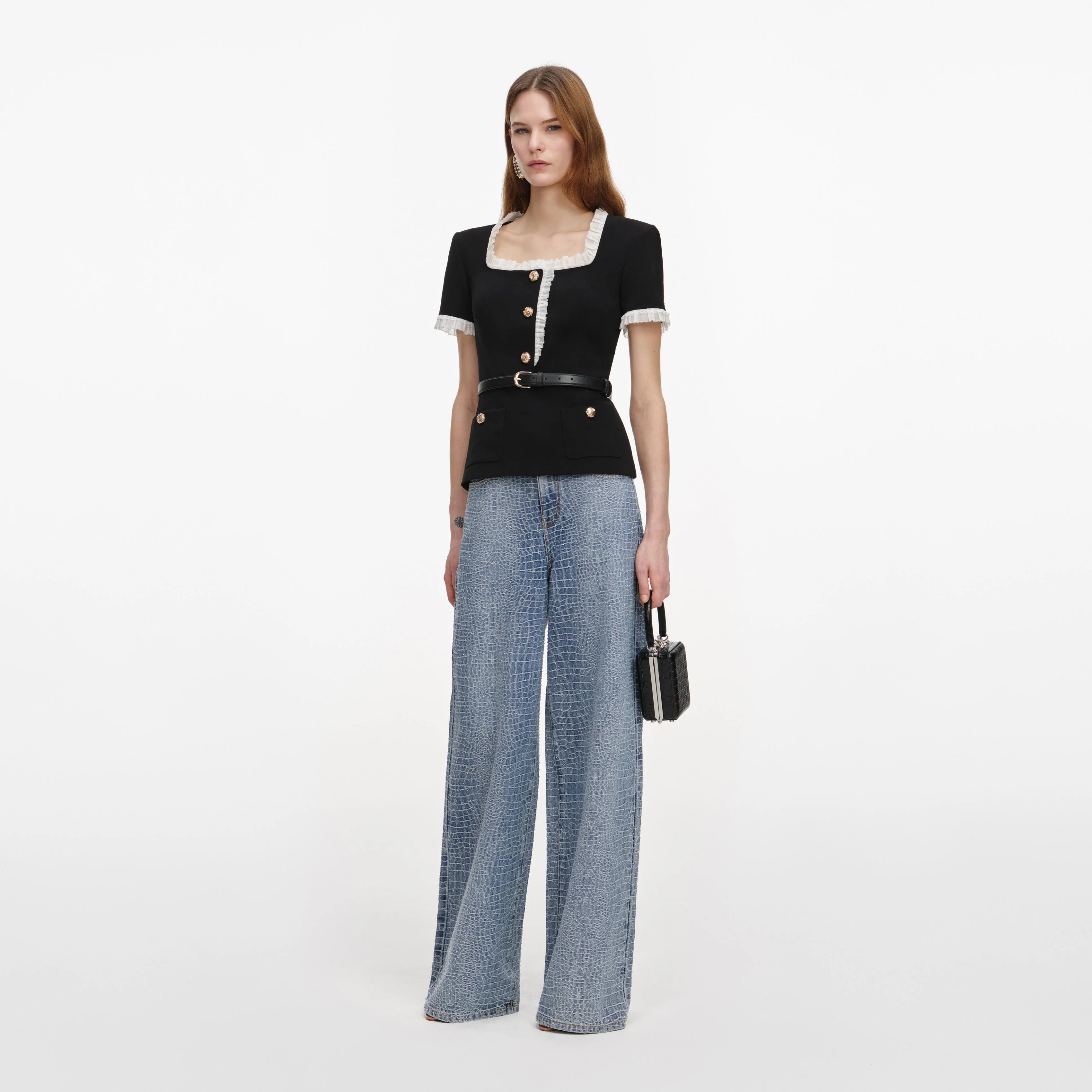 Black Crepe Contrast Frill Top - Image 2