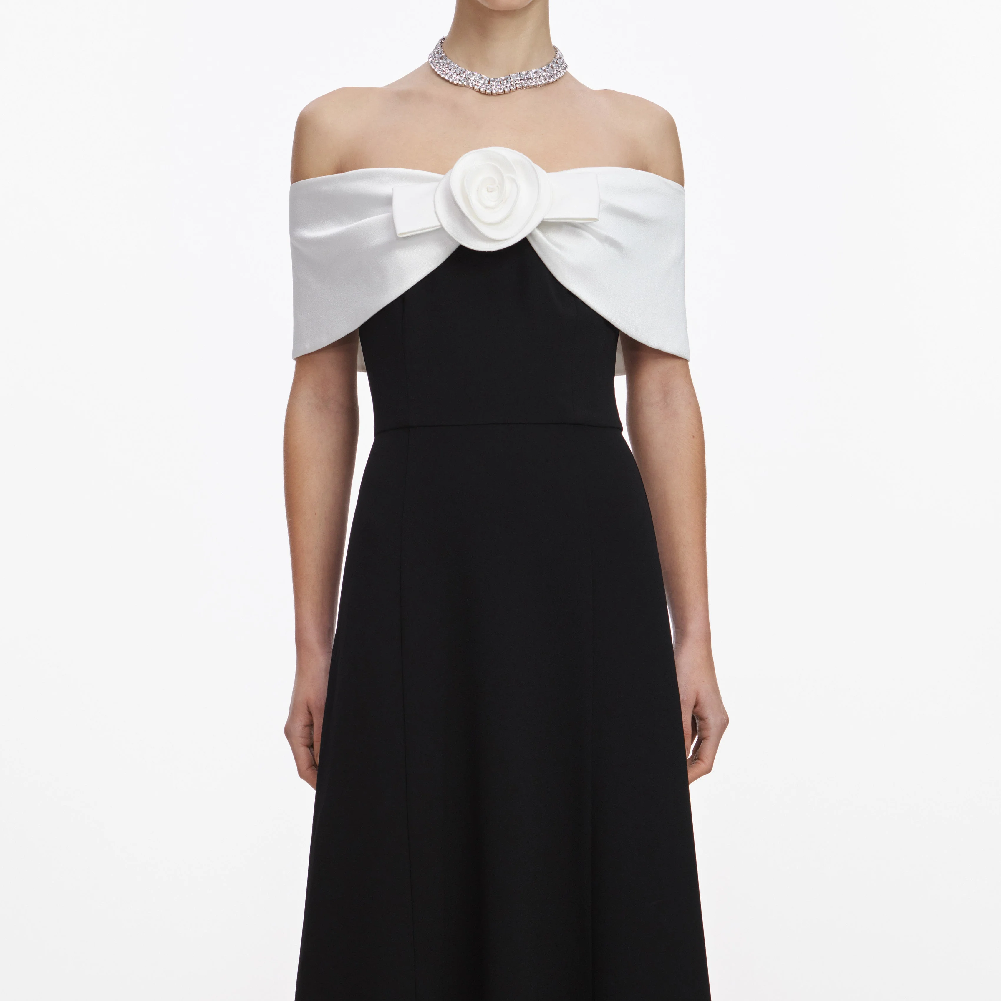 Black Crepe Flower Midi Dress - Image 4