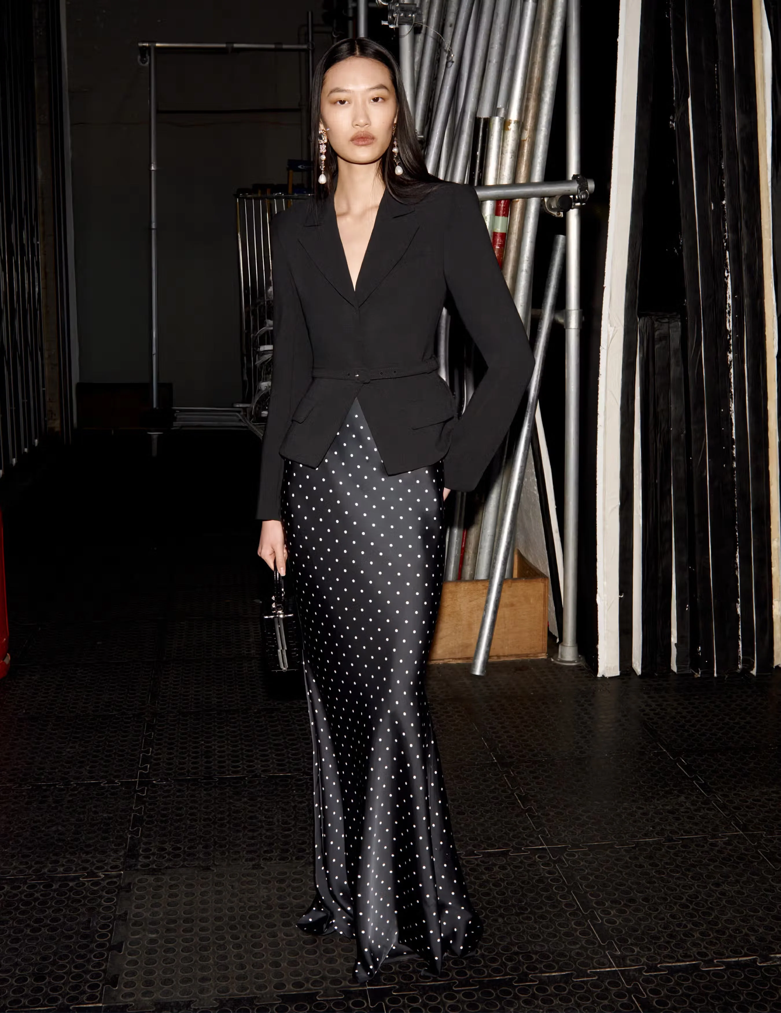 Black Crepe Polka Dot Maxi Dress - Image 6