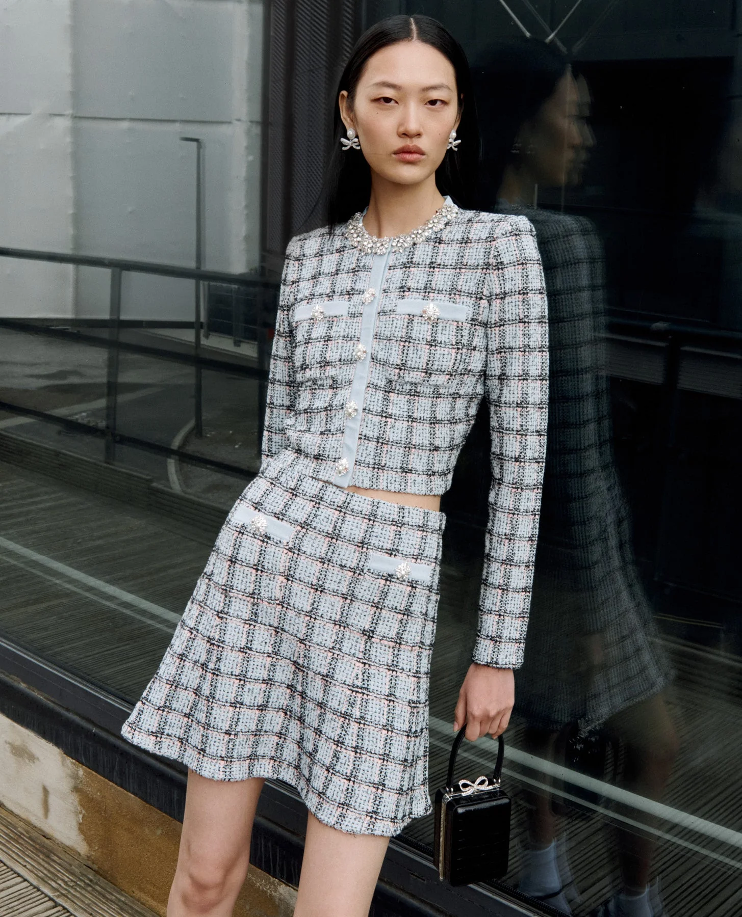 Blue Check Knit Mini Dress - Image 6
