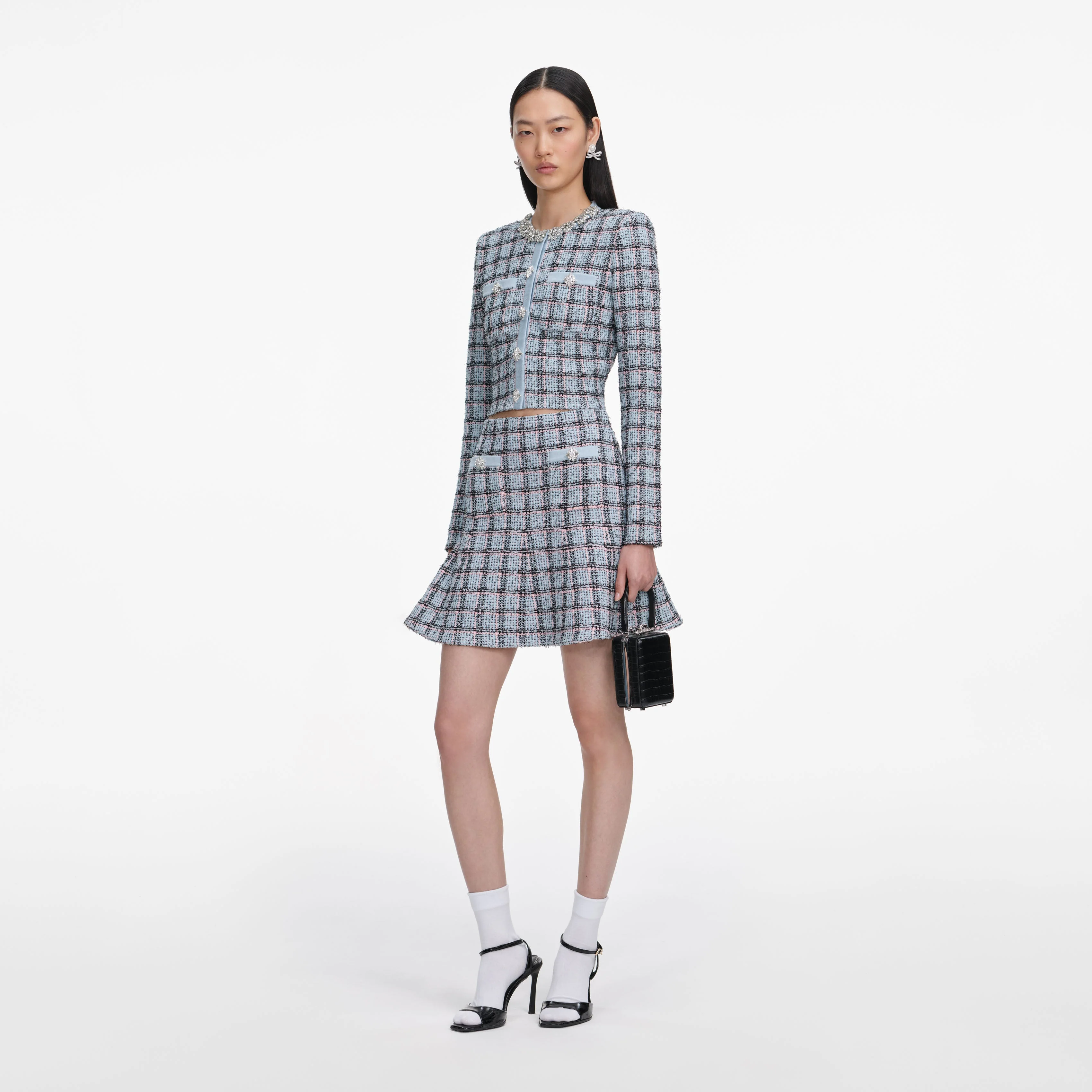 Blue Check Knit Mini Skirt - Image 2