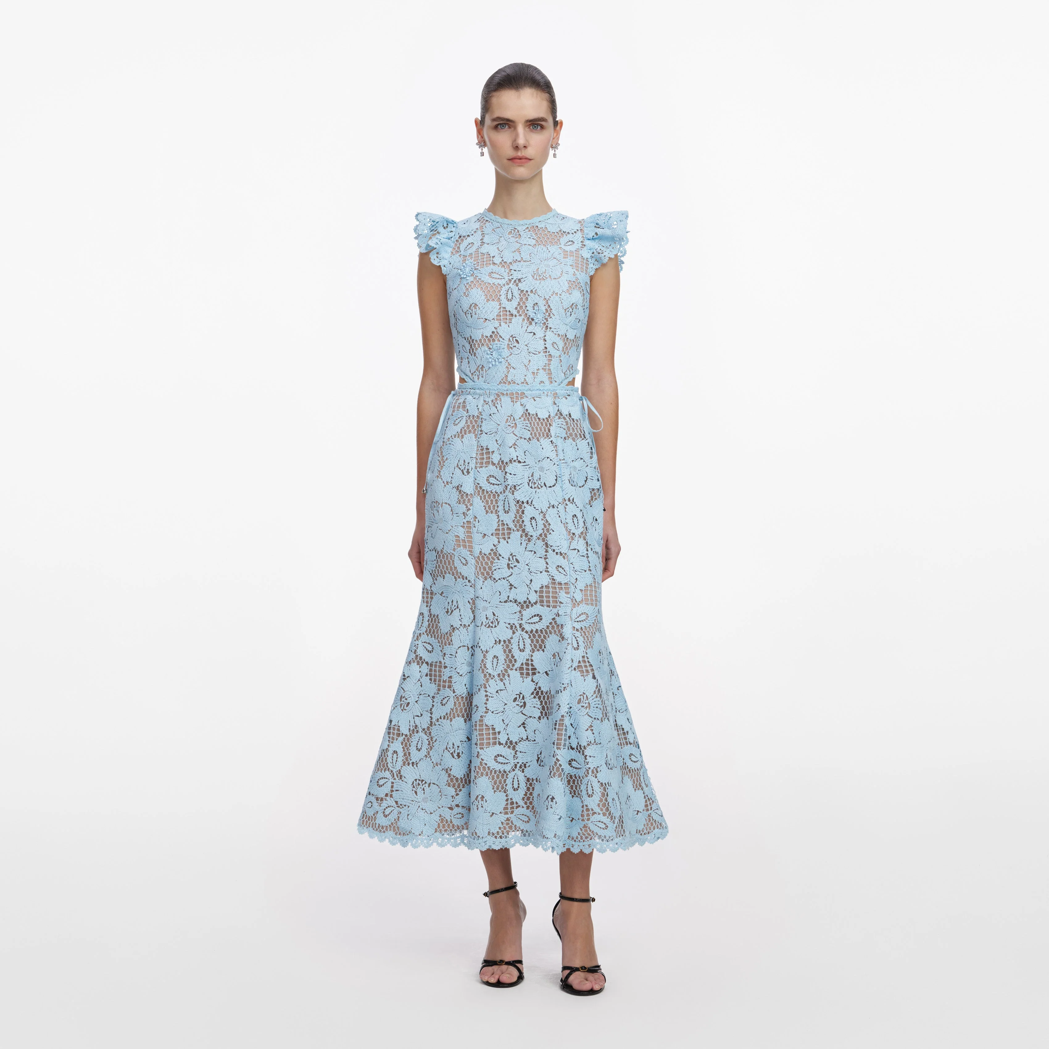 Blue Crochet Lace Midi Dress
