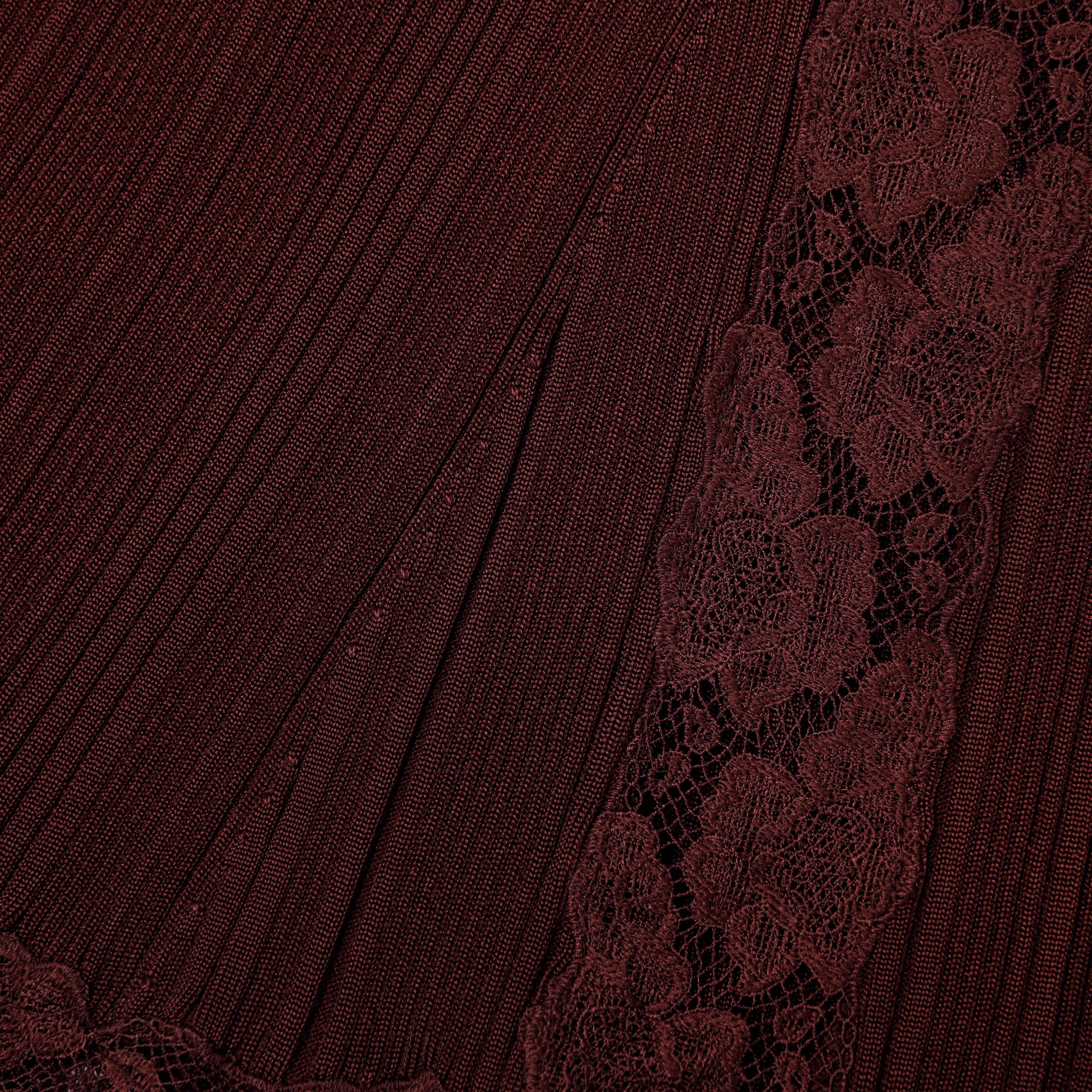 Burgundy Knit Lace Insert Midi Dress - Image 5