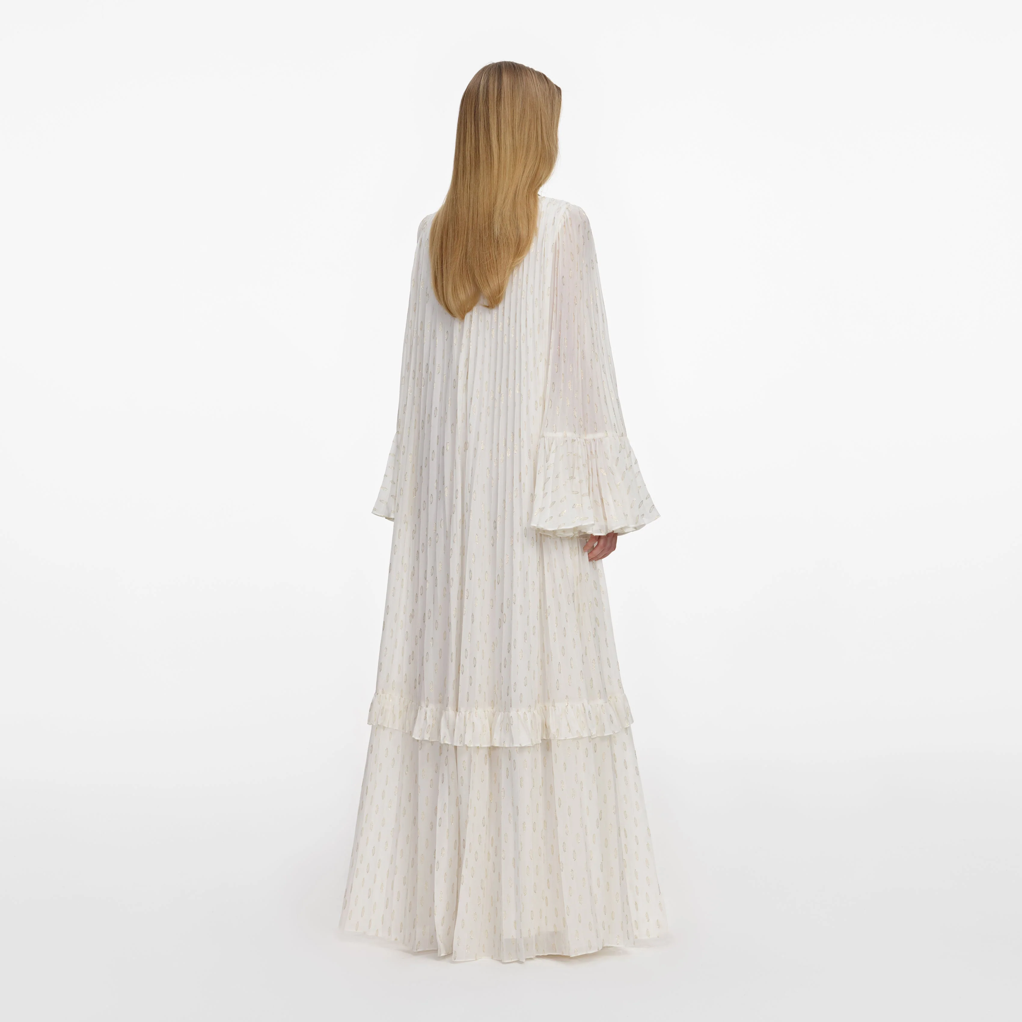 Cream And Gold Chiffon Maxi Dress - Image 3