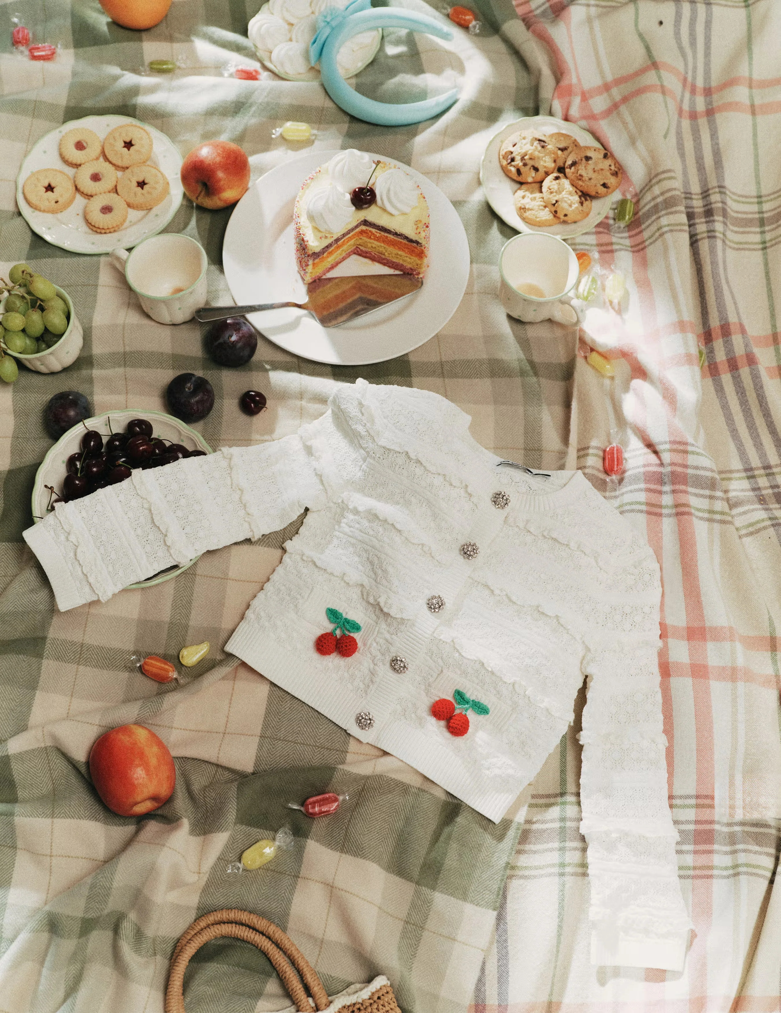 Cream Cherry Motif Cardigan - Image 3