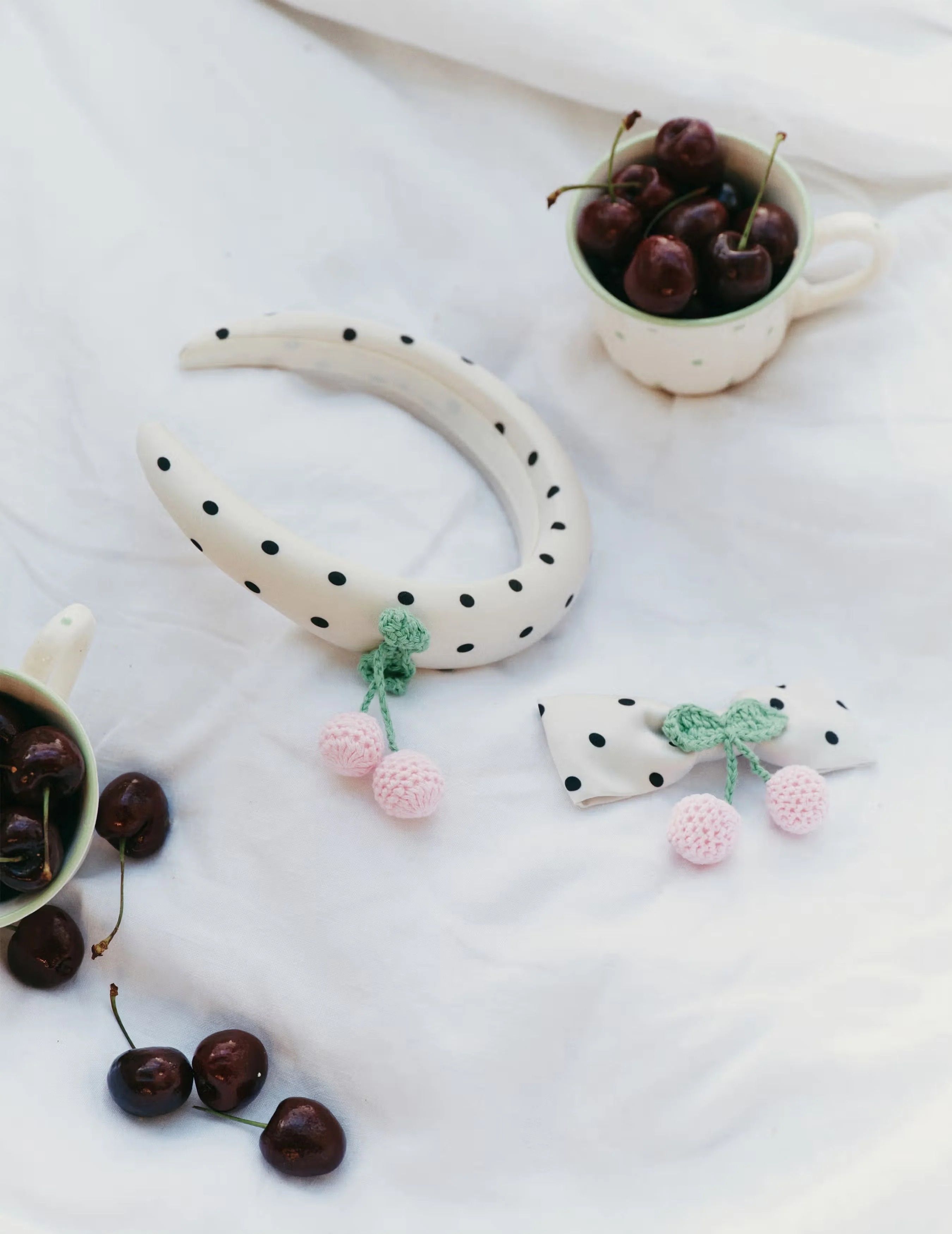 Cream Polka Dot Cherry Motif Hair Clip - Image 3