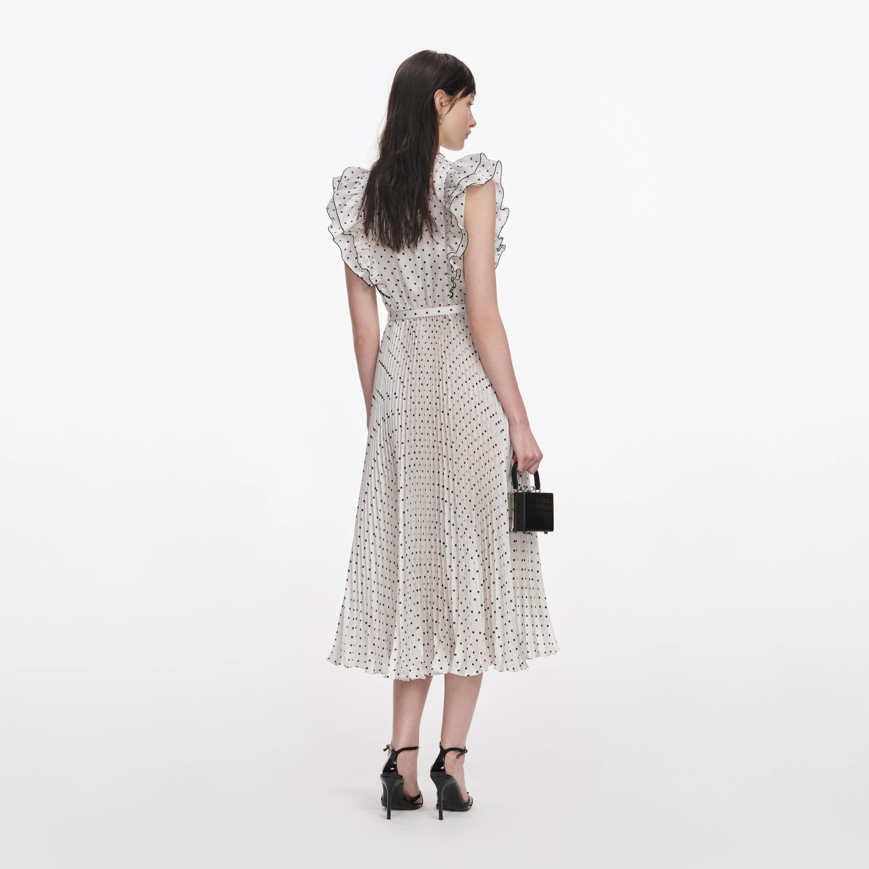 Cream Ramie Polka Dot Midi Dress - Image 3
