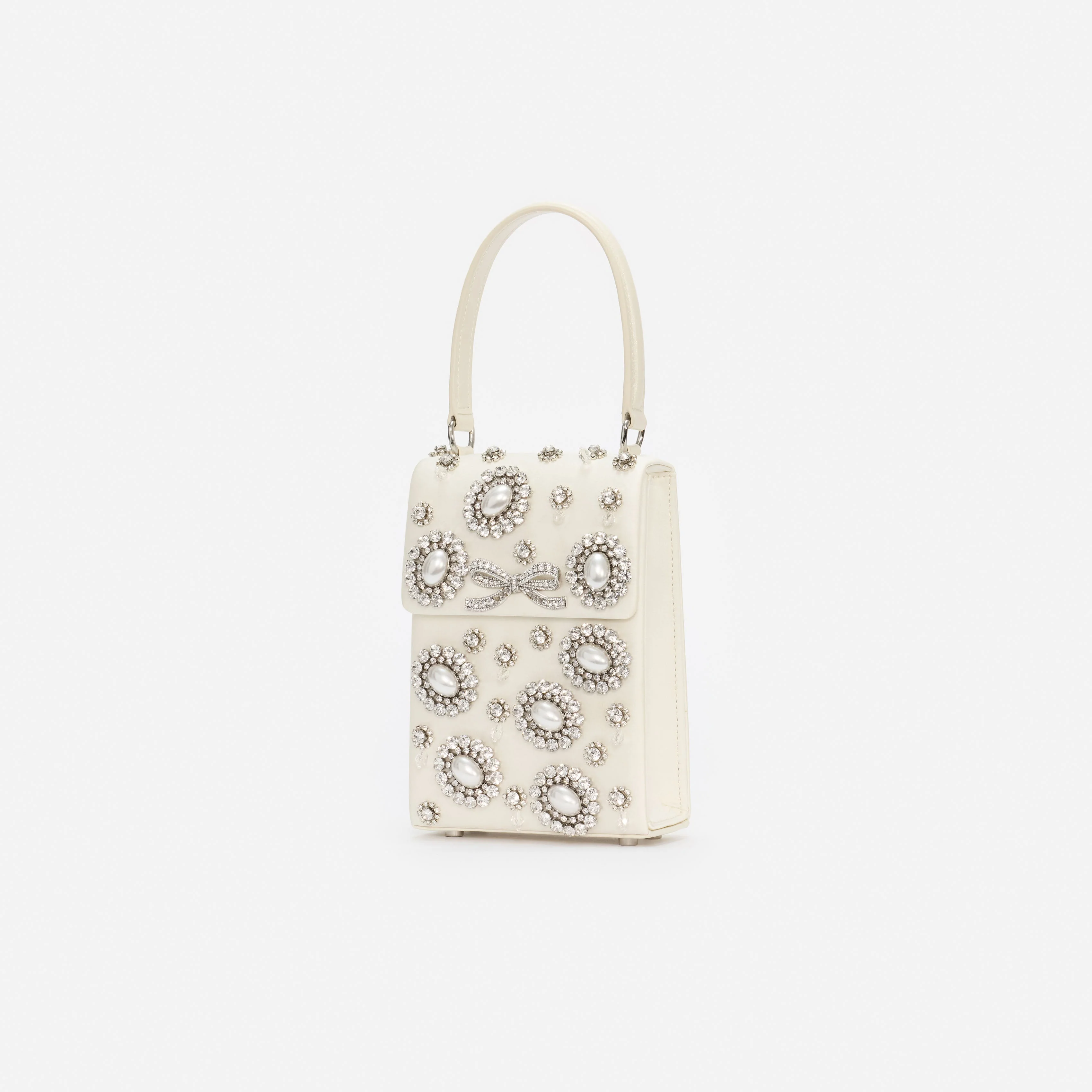 Cream Satin Crystal Mini Bow Bag - Image 2