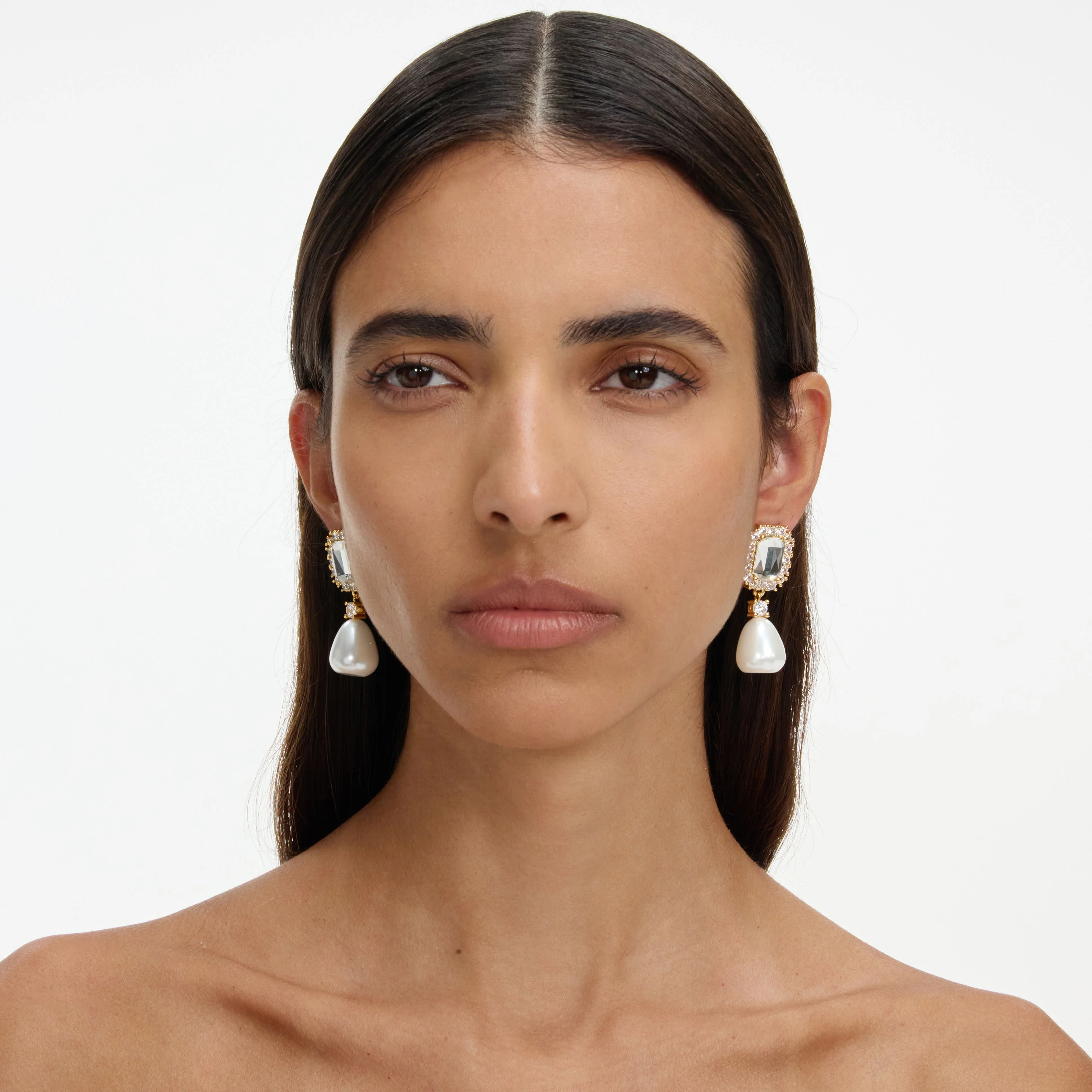 Crystal Embellished Pearl Drop Earrings - Image 4