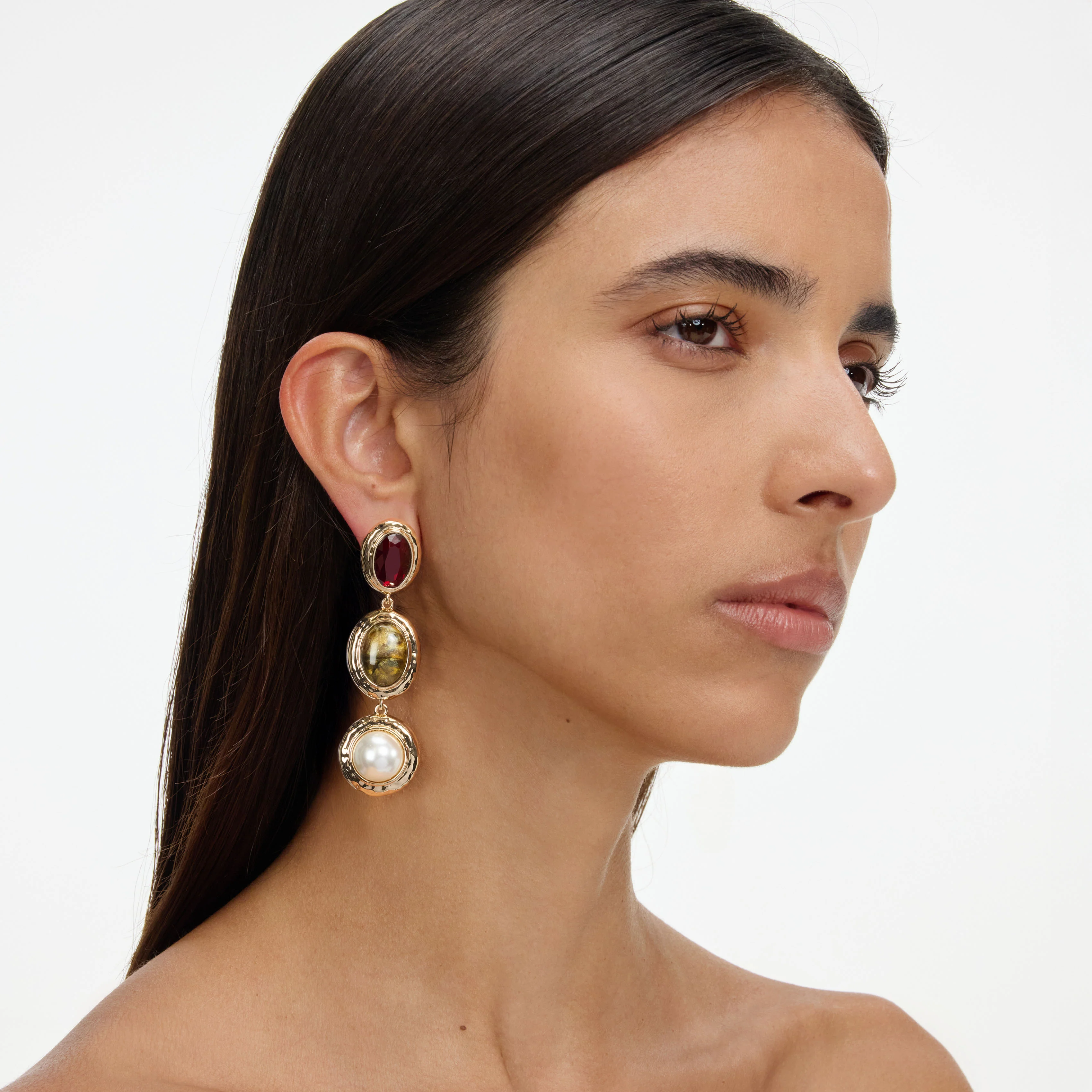 Gold Multi Three Tiered Earrings - Image 2