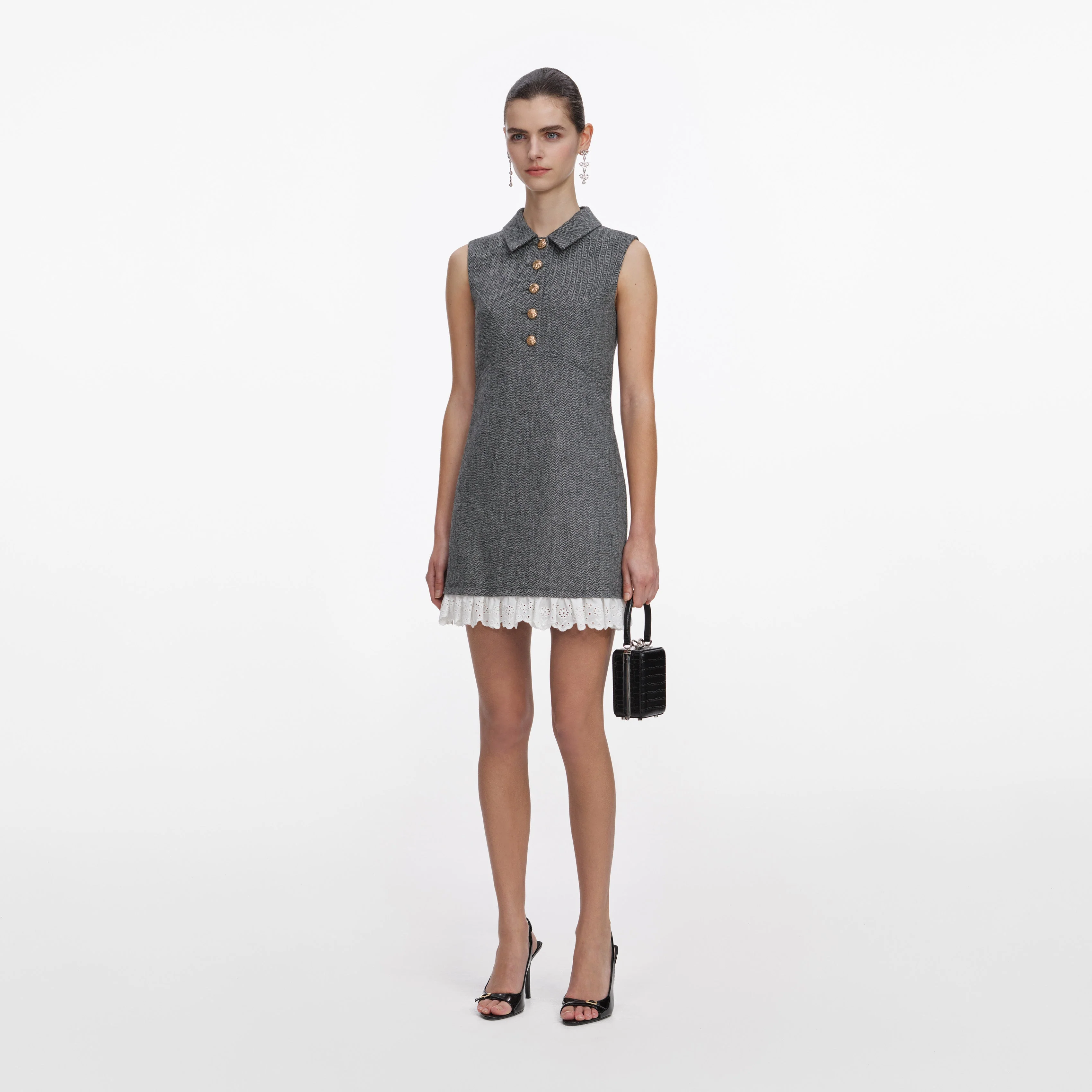 Grey Herringbone Mini Dress - Image 2