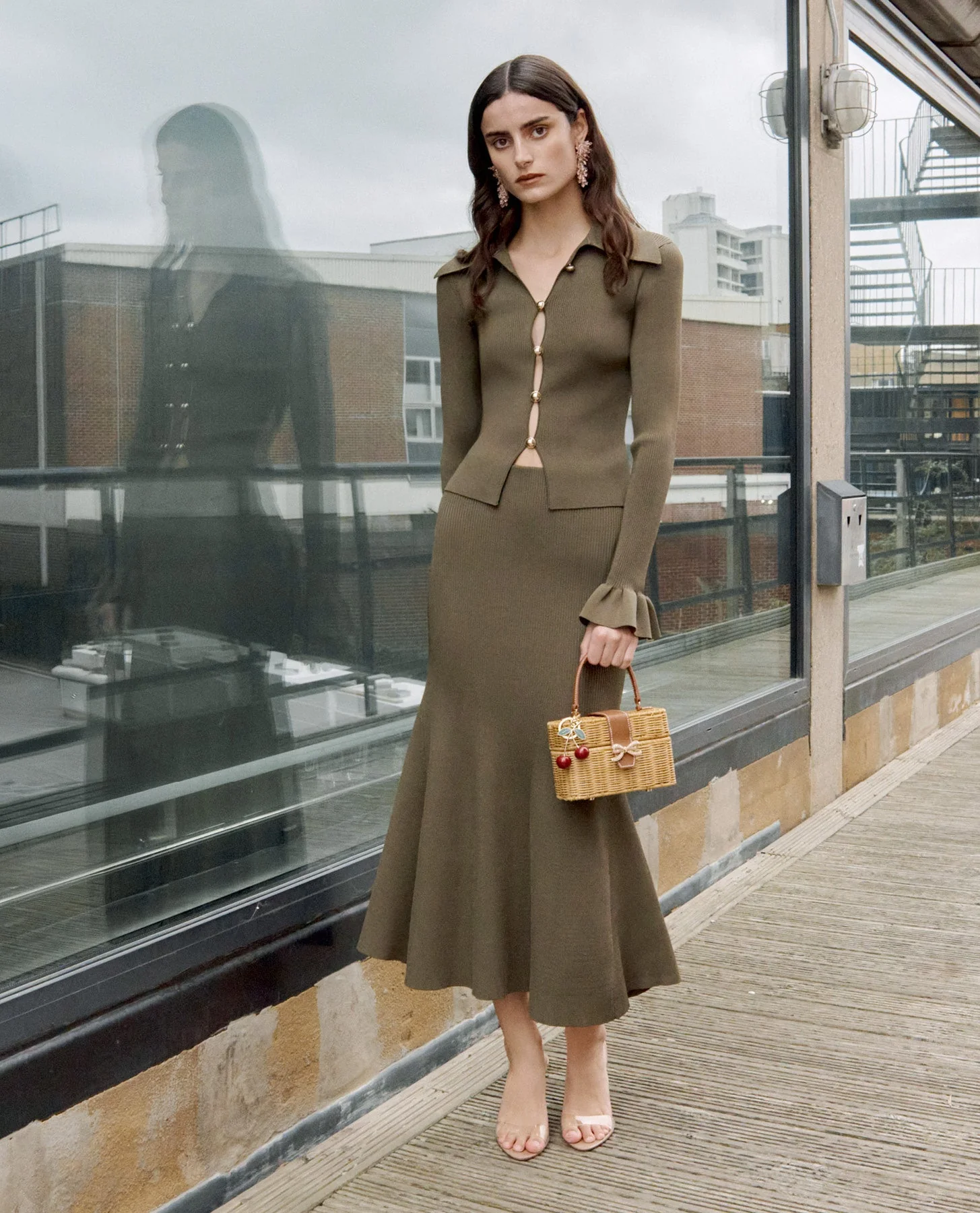 Khaki Knit Midi Skirt - Image 6