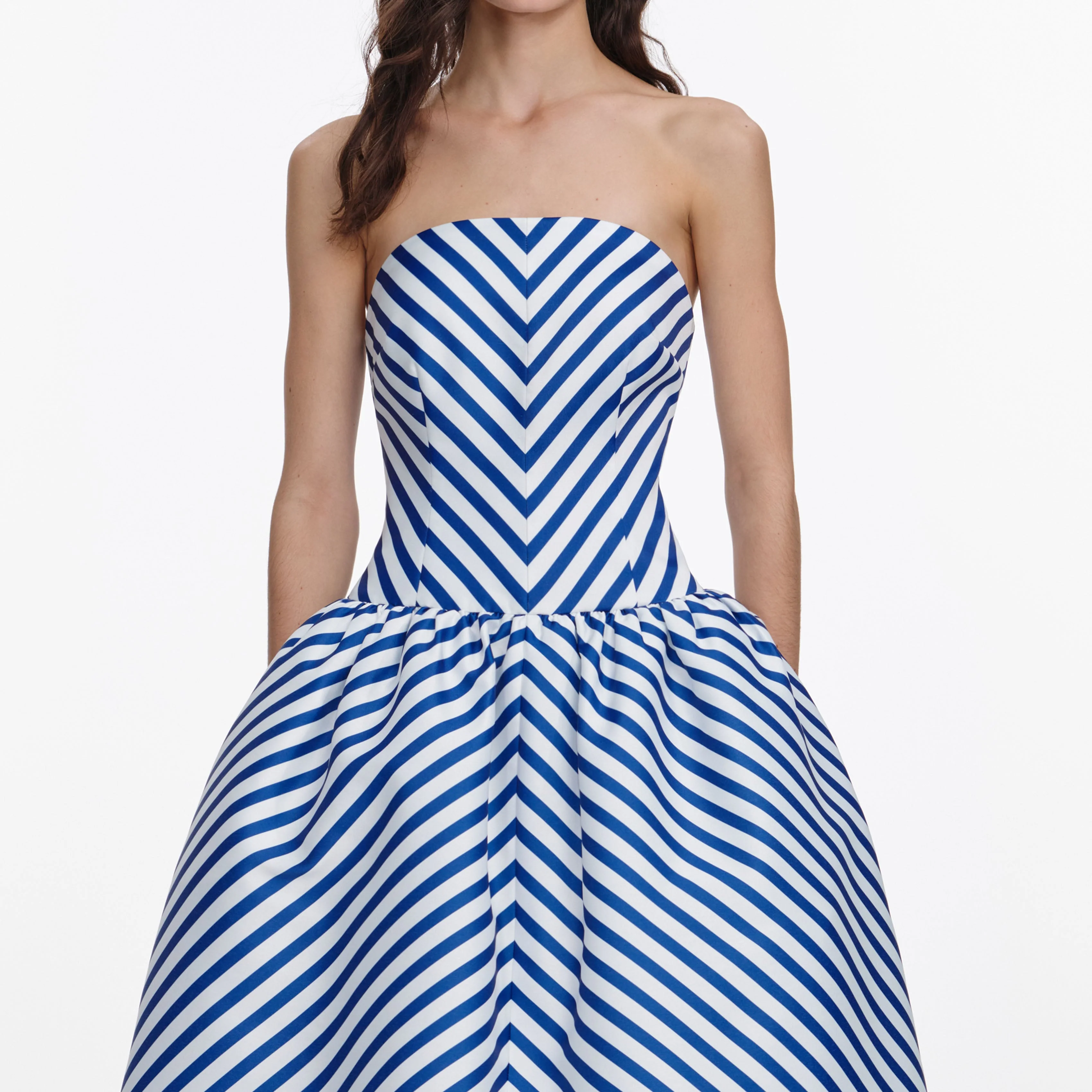 Navy Stripe Taffeta Midi Dress - Image 4