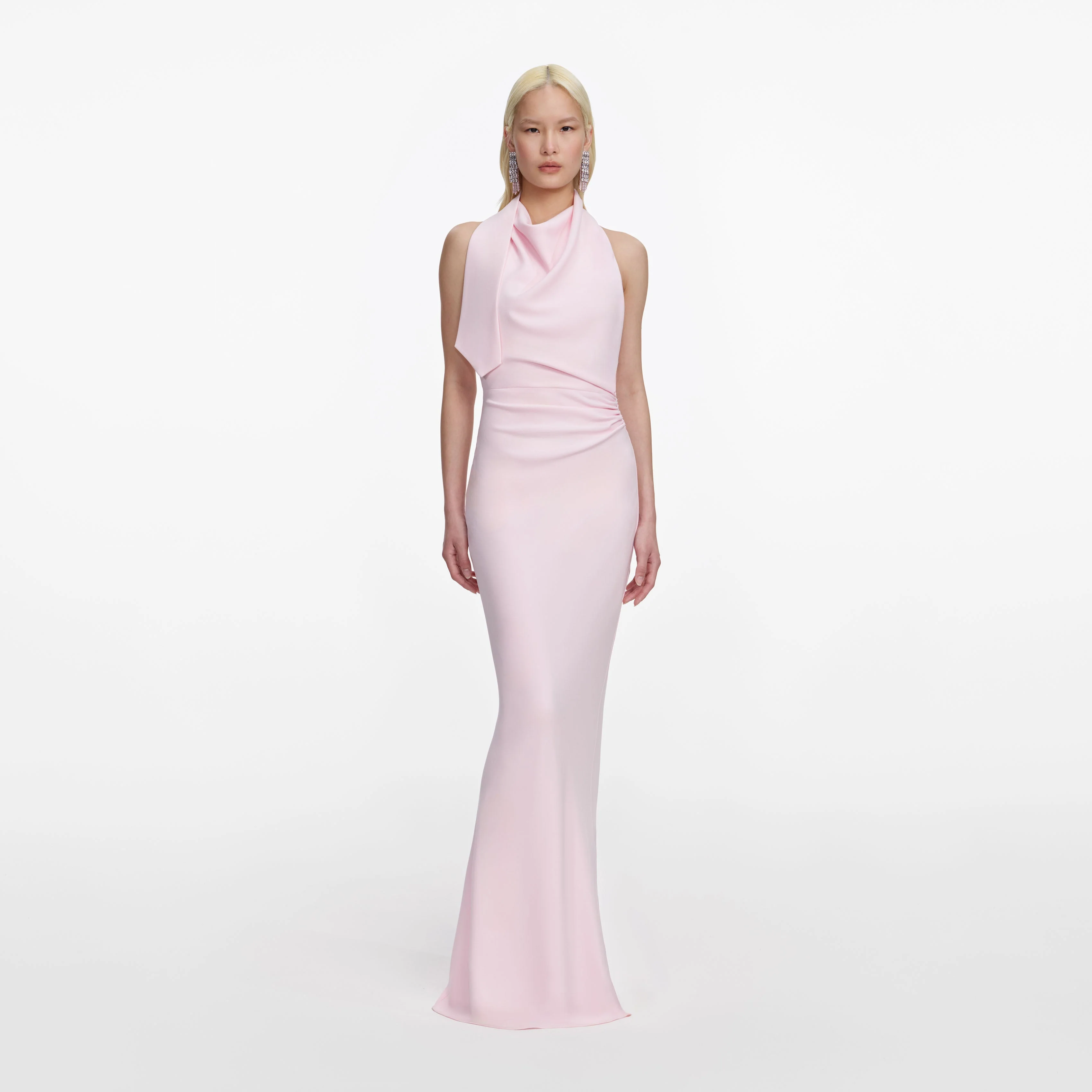 Pink Crepe Halter Neck Maxi Dress