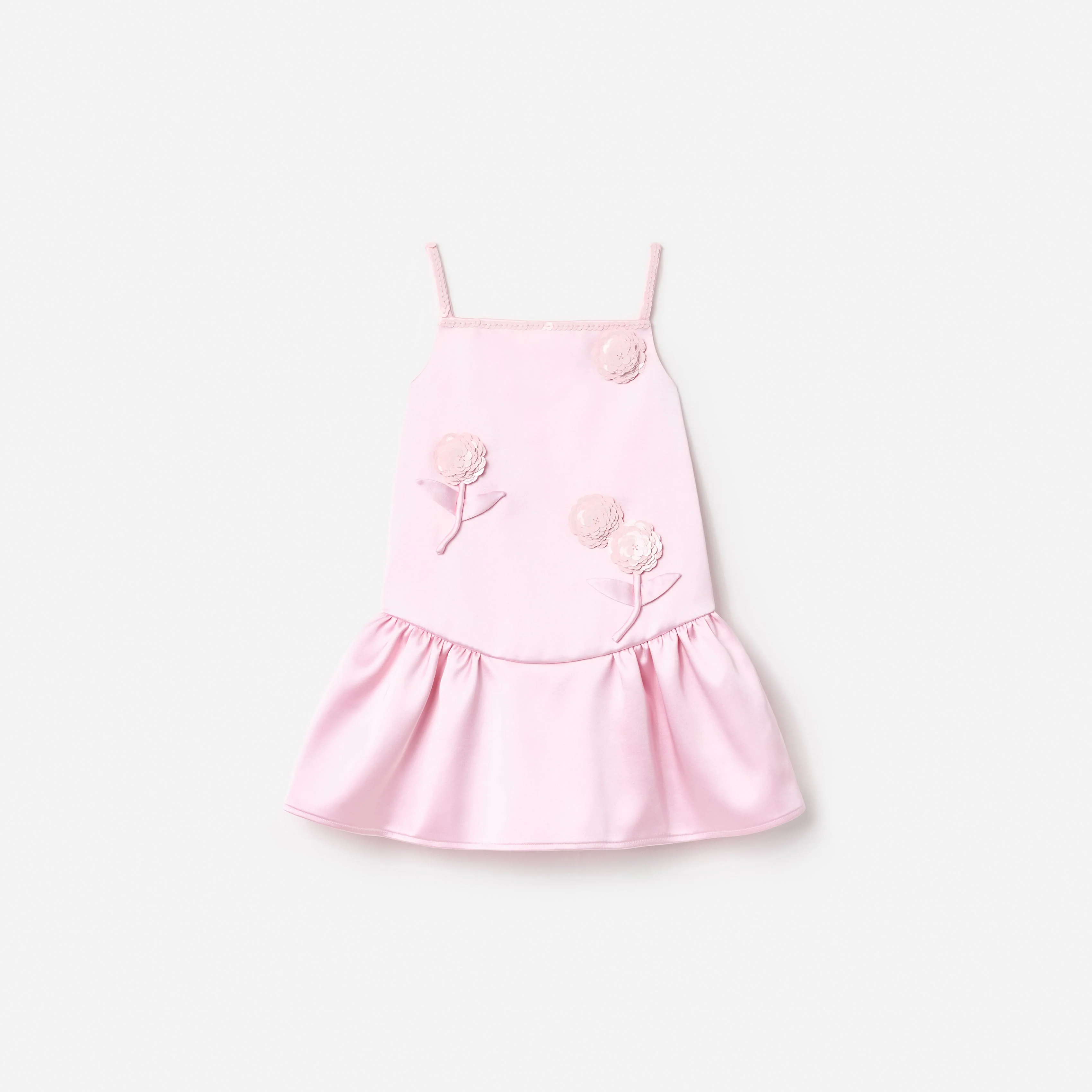 Pink Crepe Sequin Flower Dress