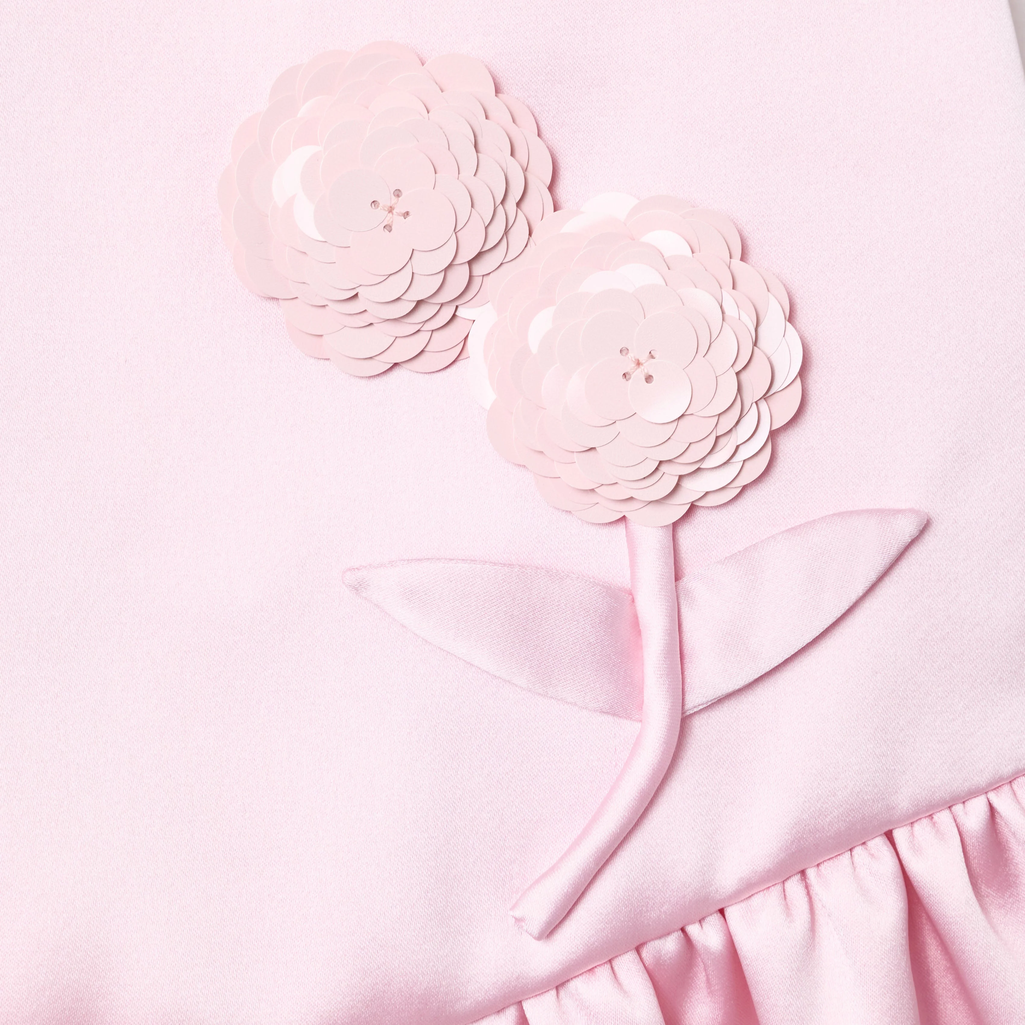 Pink Crepe Sequin Flower Dress - Image 3