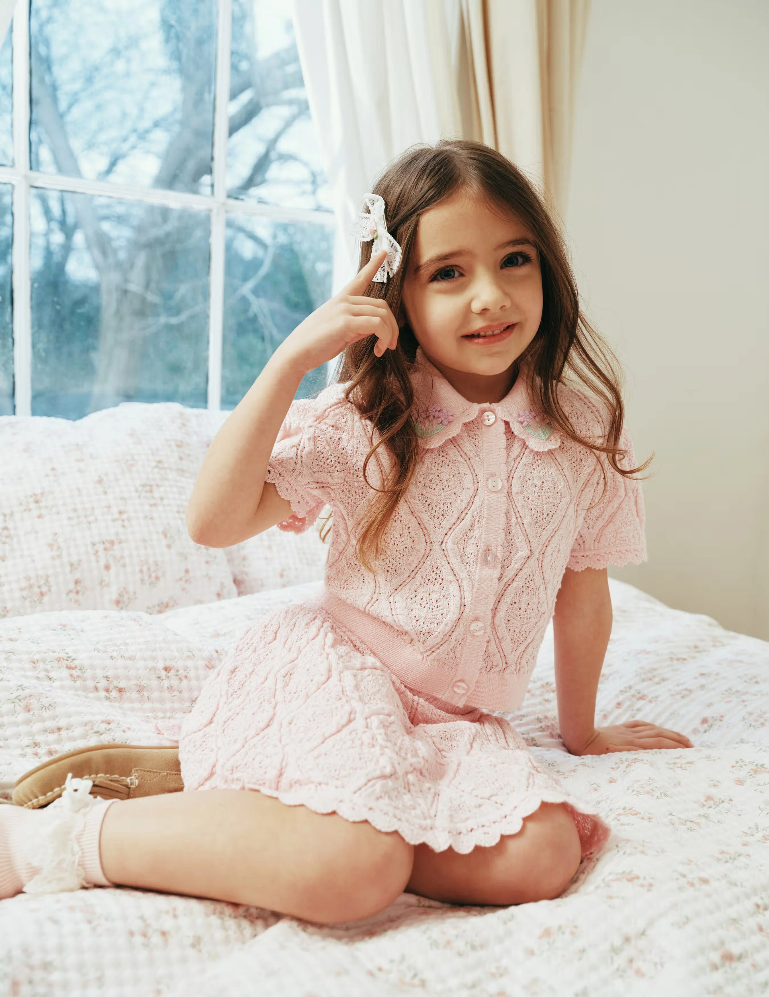 Pink Flower Embroidered Knit Top - Image 3