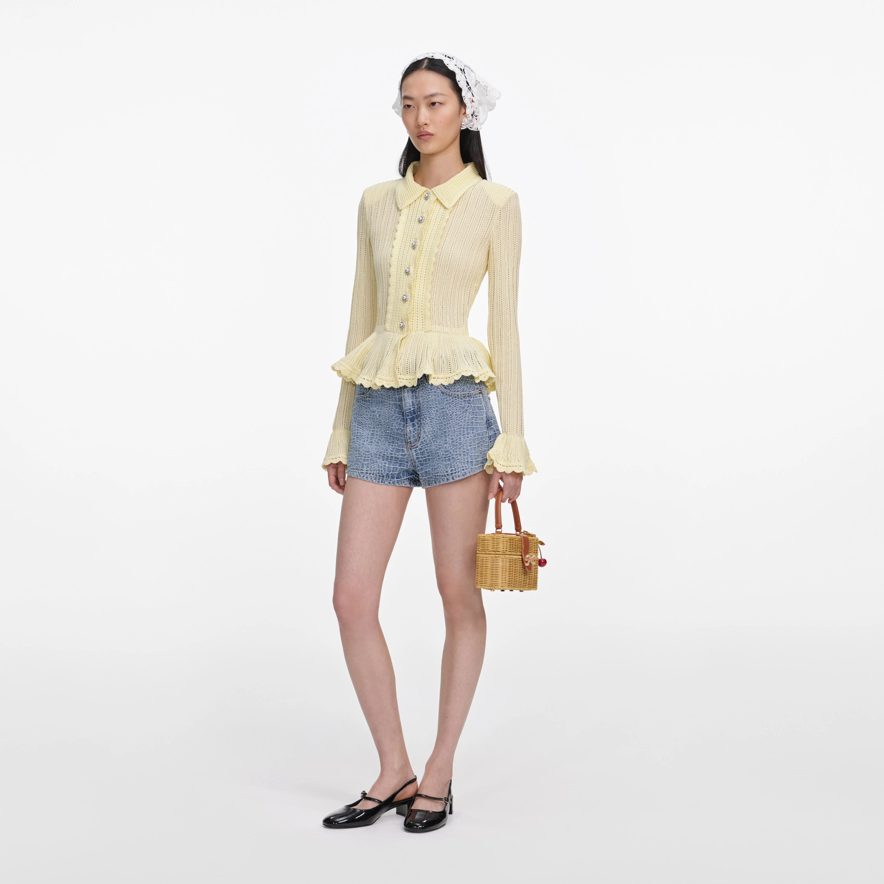 Rhinestone Croc Effect Denim Shorts - Image 2