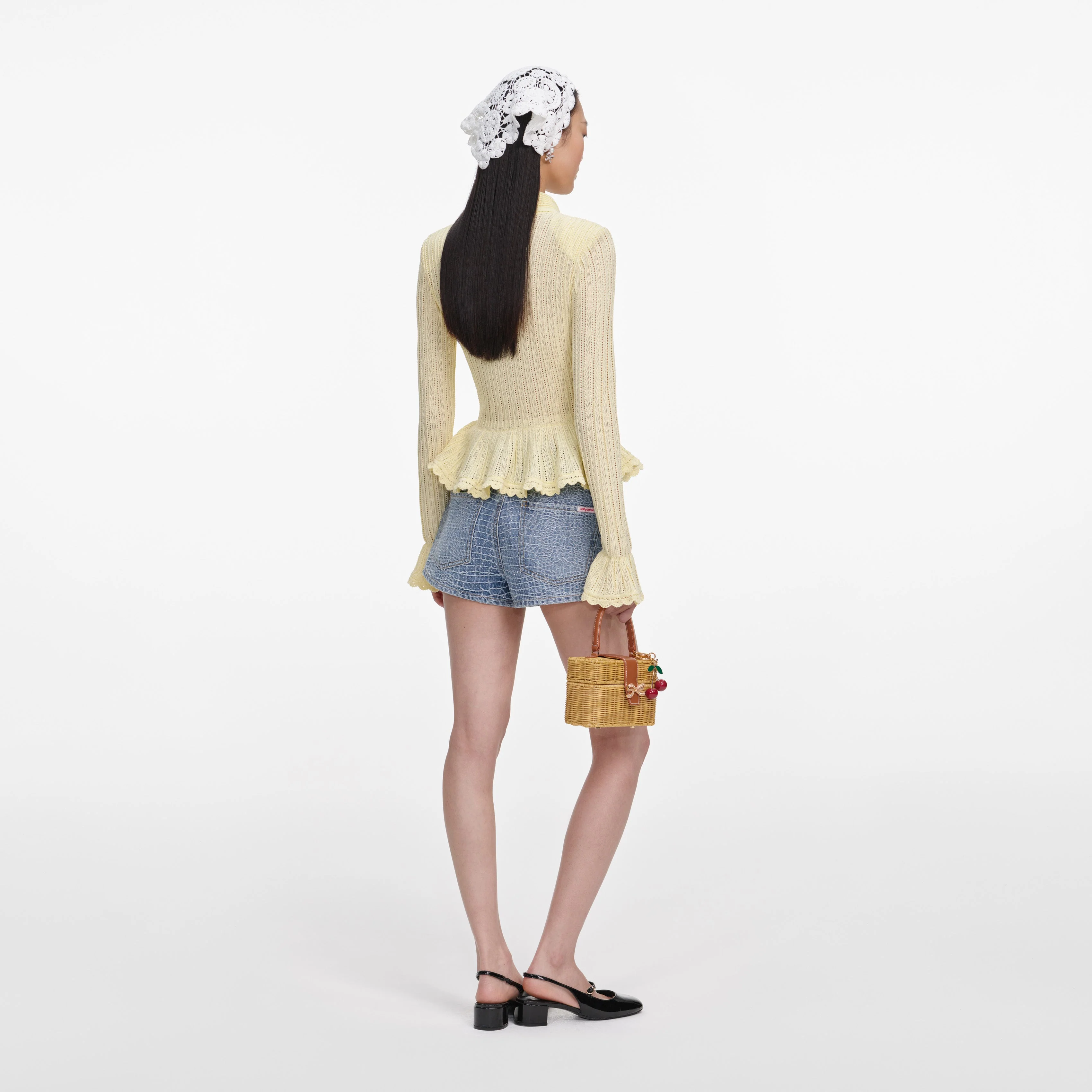 Rhinestone Croc Effect Denim Shorts - Image 3