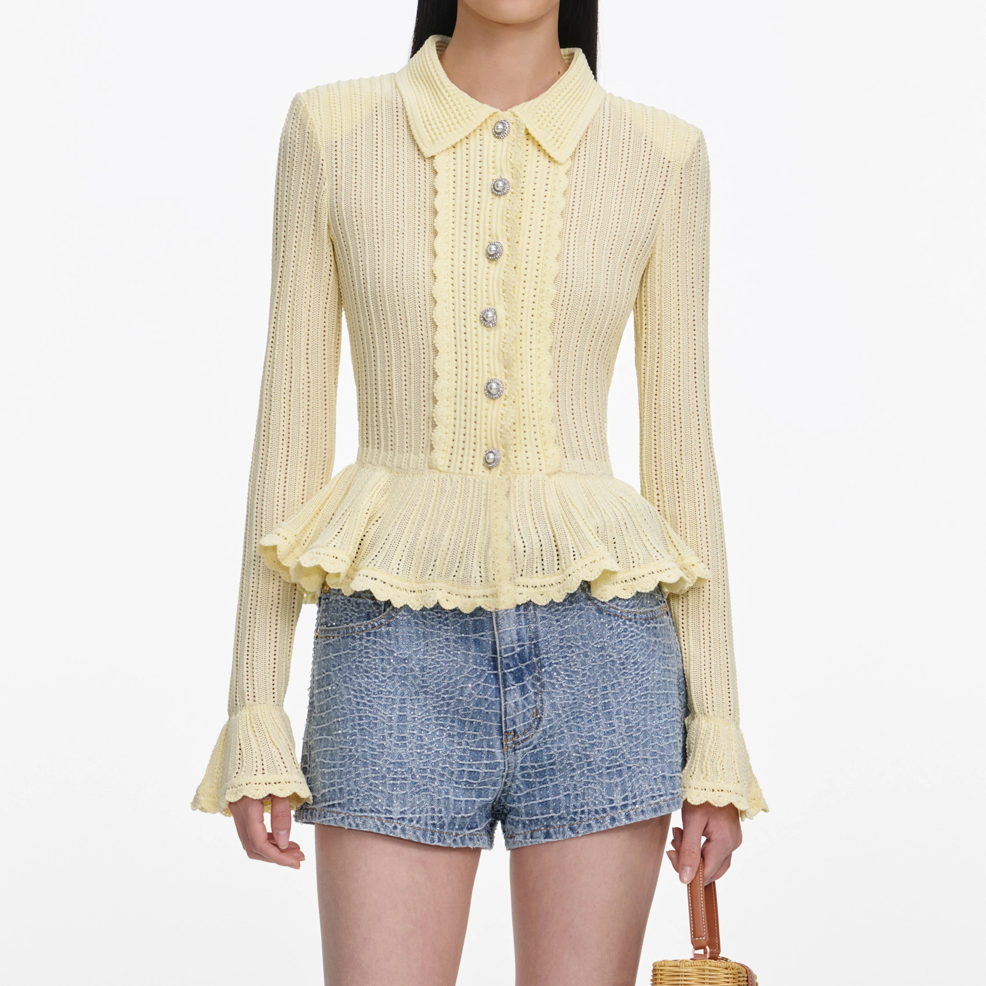 Rhinestone Croc Effect Denim Shorts - Image 4