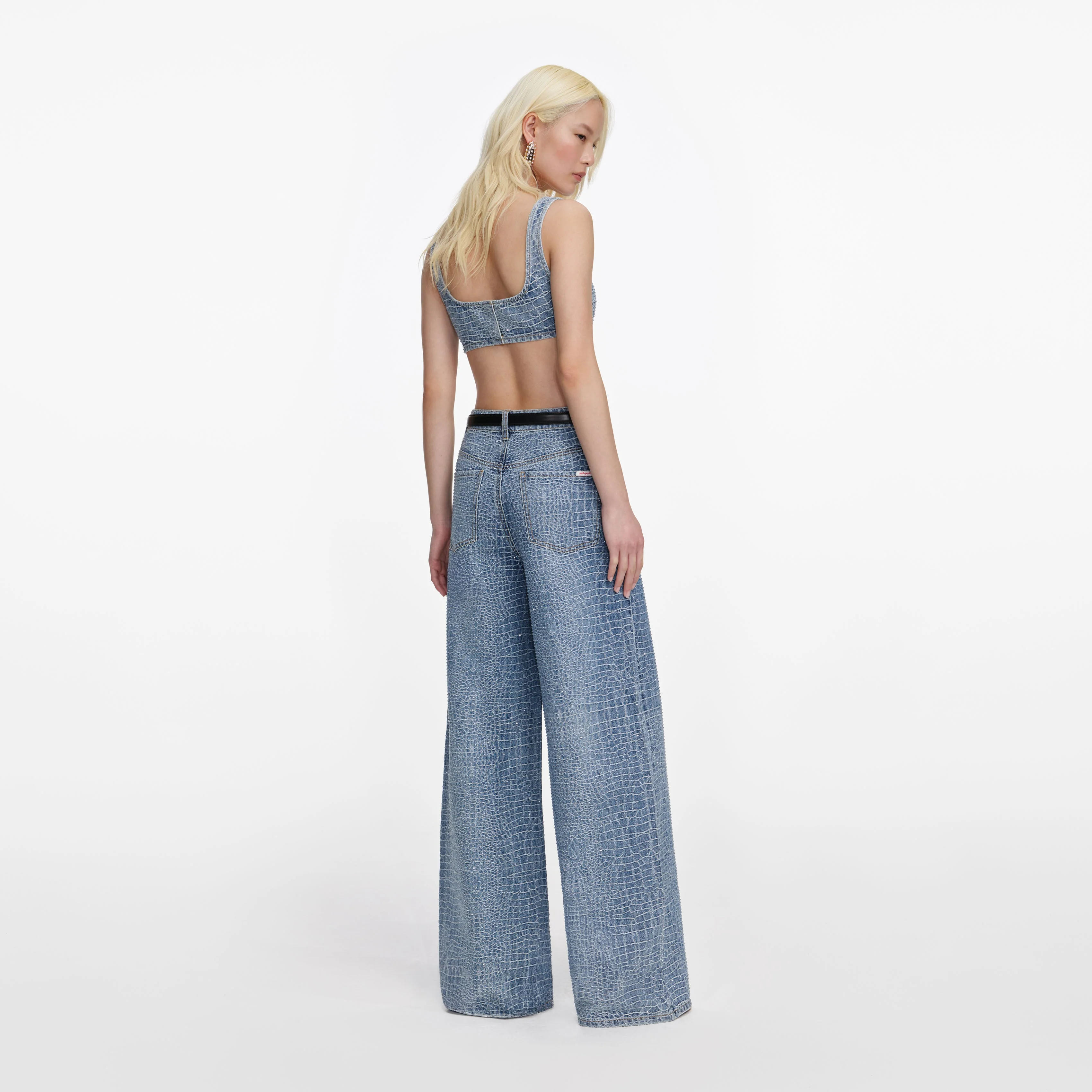Rhinestone Croc Effect Wide Leg Jeans - Image 3