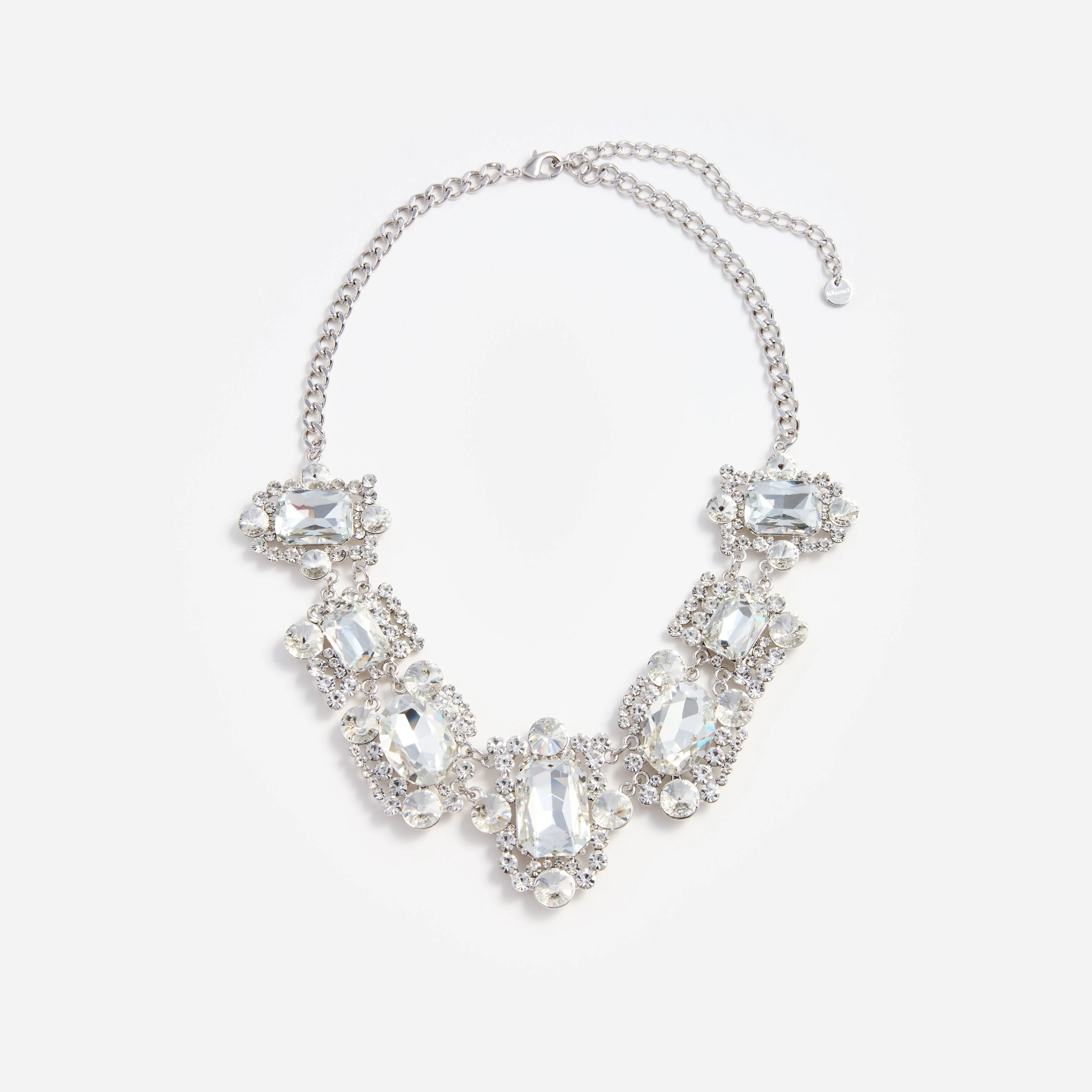 Silver Crystal Cluster Necklace