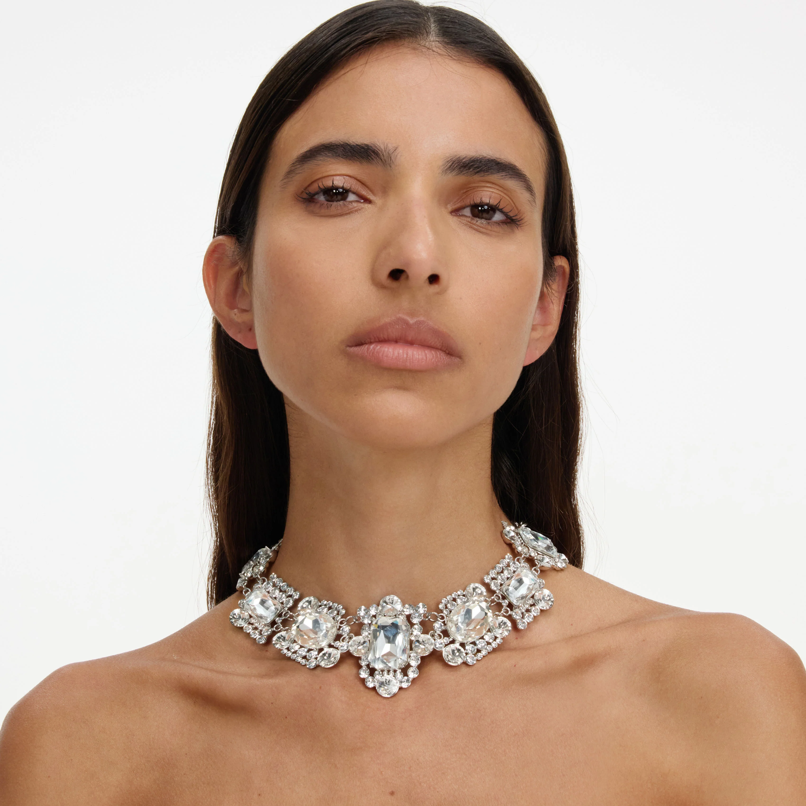 Silver Crystal Cluster Necklace - Image 2