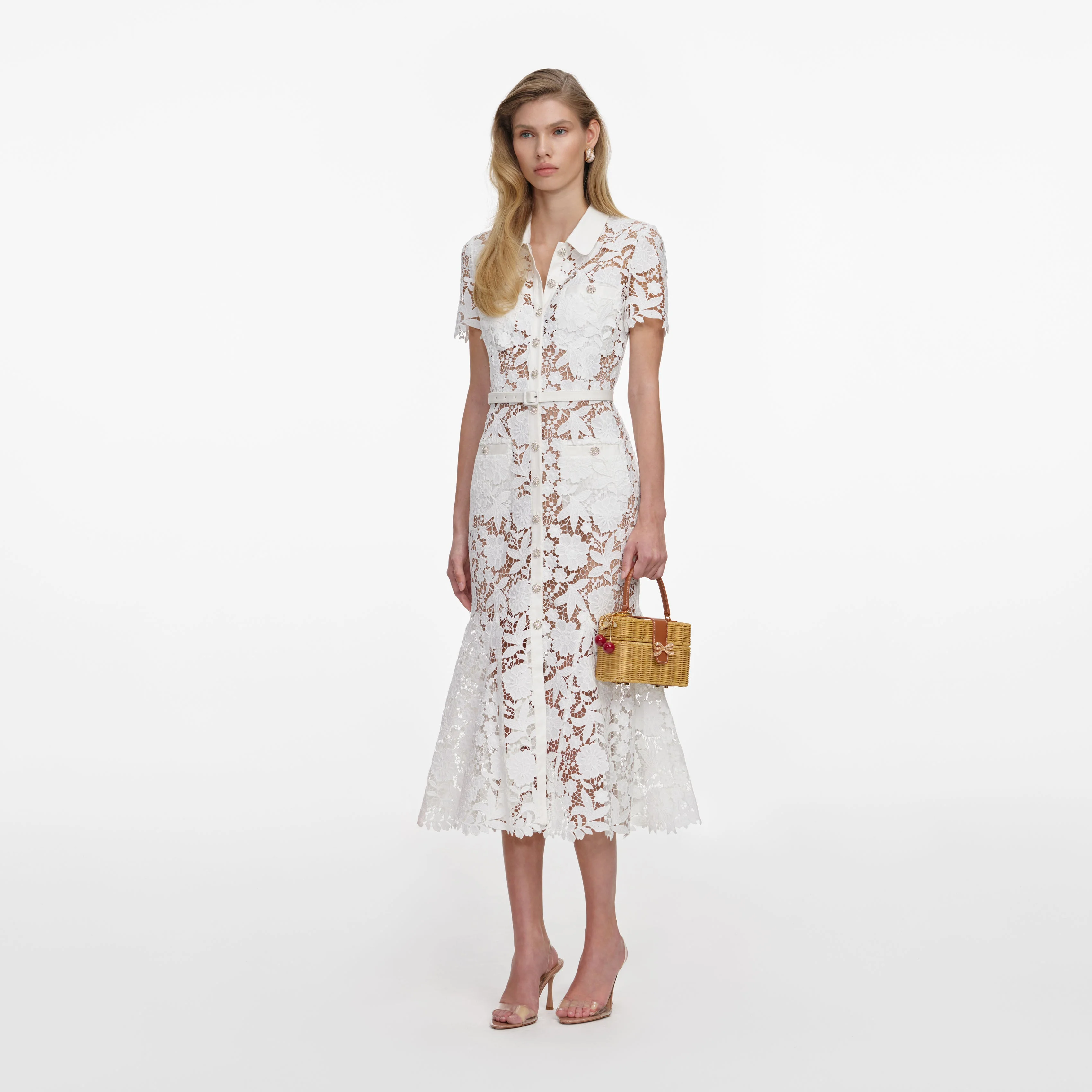 White Lace Collared Midi Dress - Image 2