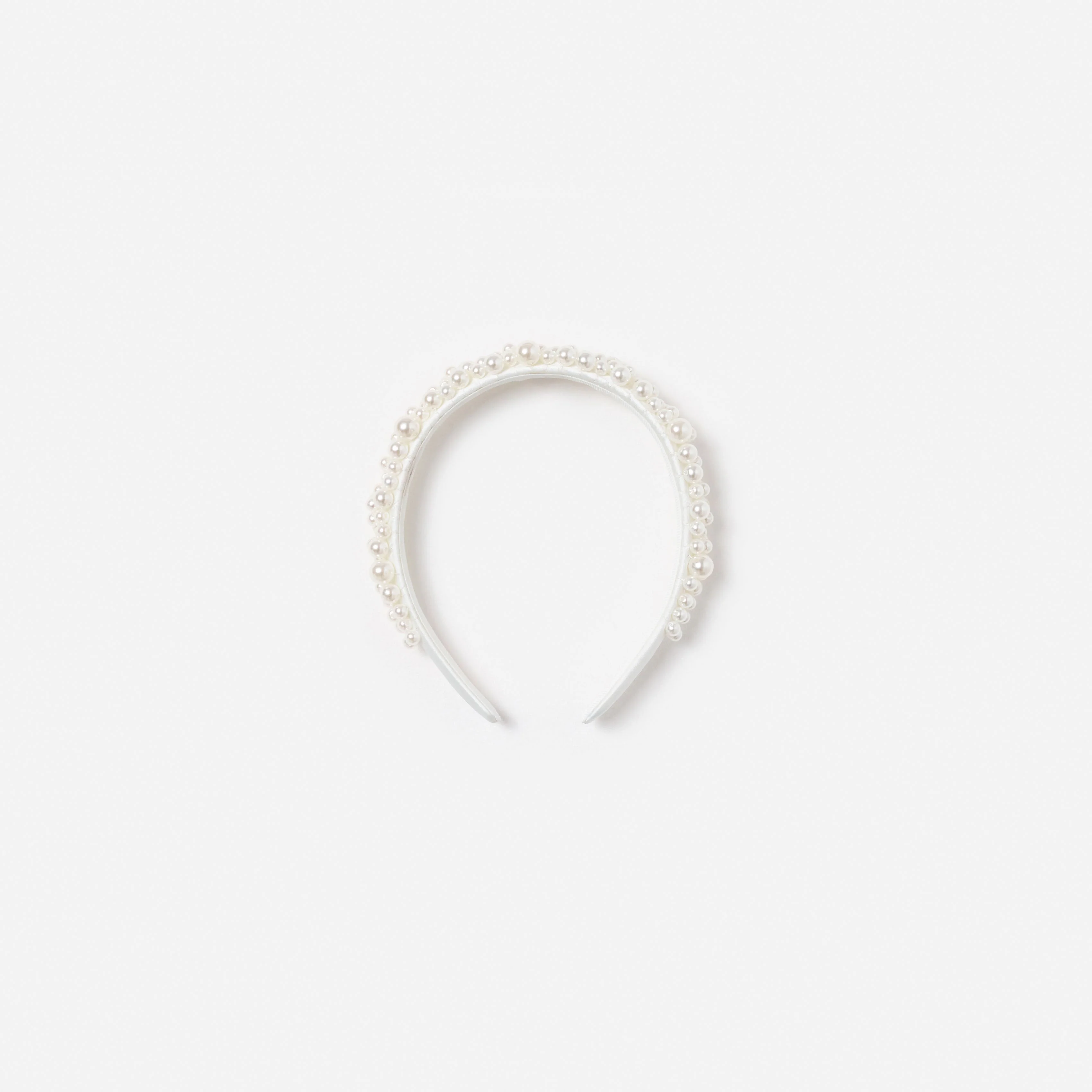 White Satin Pearl Embellished Headband - Image 2