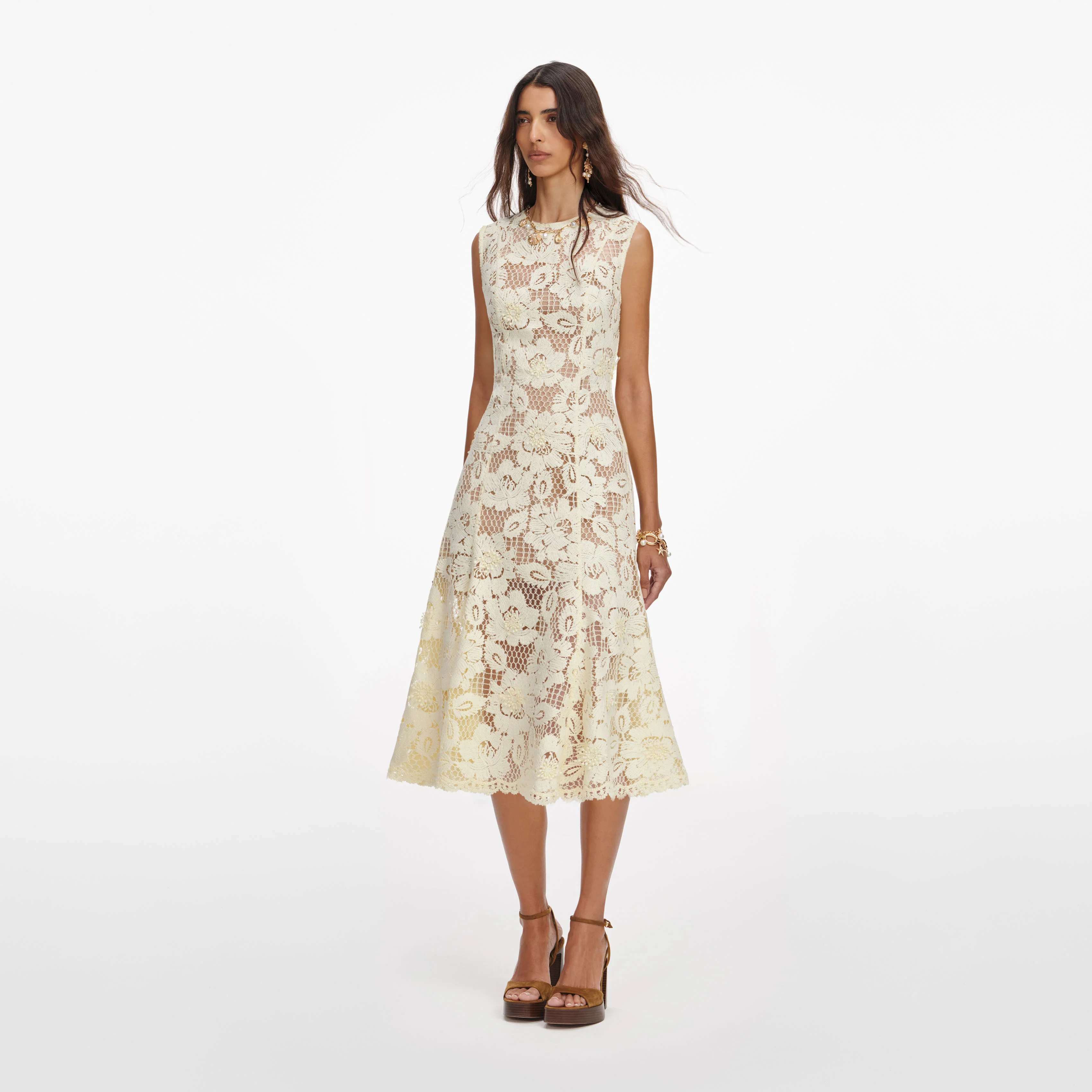 Yellow Crochet Lace Midi Dress - Image 2