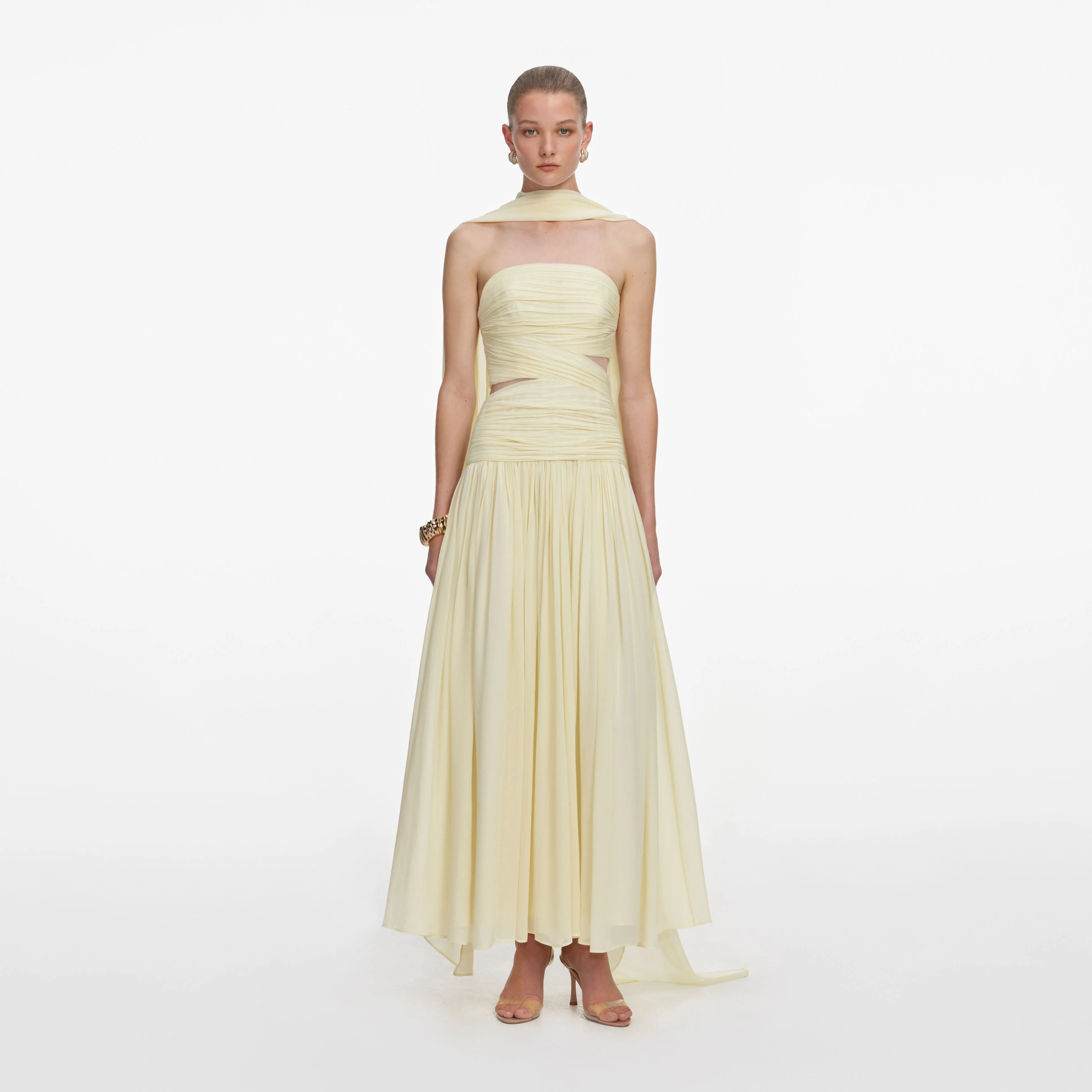 Yellow Georgette Scarf Midi Dress