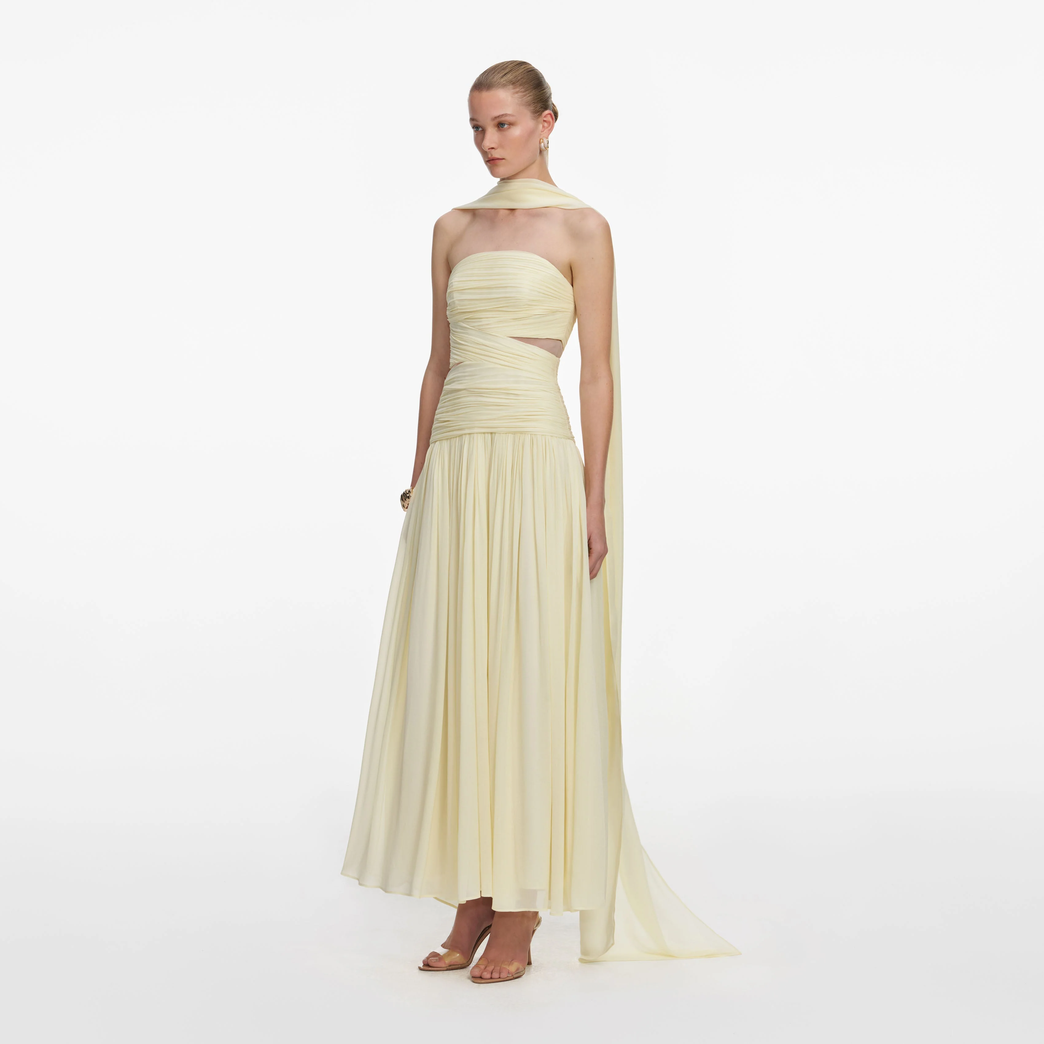 Yellow Georgette Scarf Midi Dress - Image 2