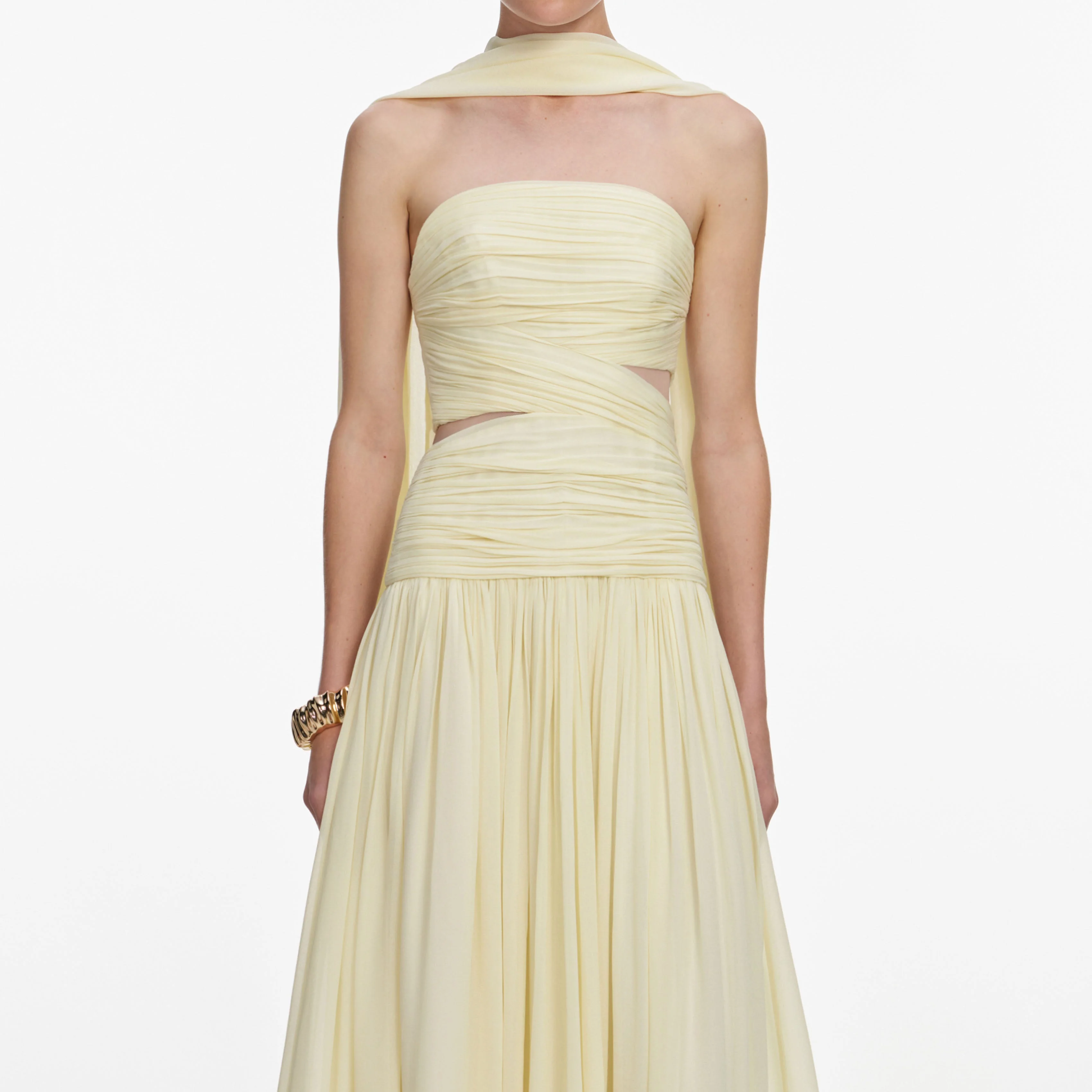Yellow Georgette Scarf Midi Dress - Image 4