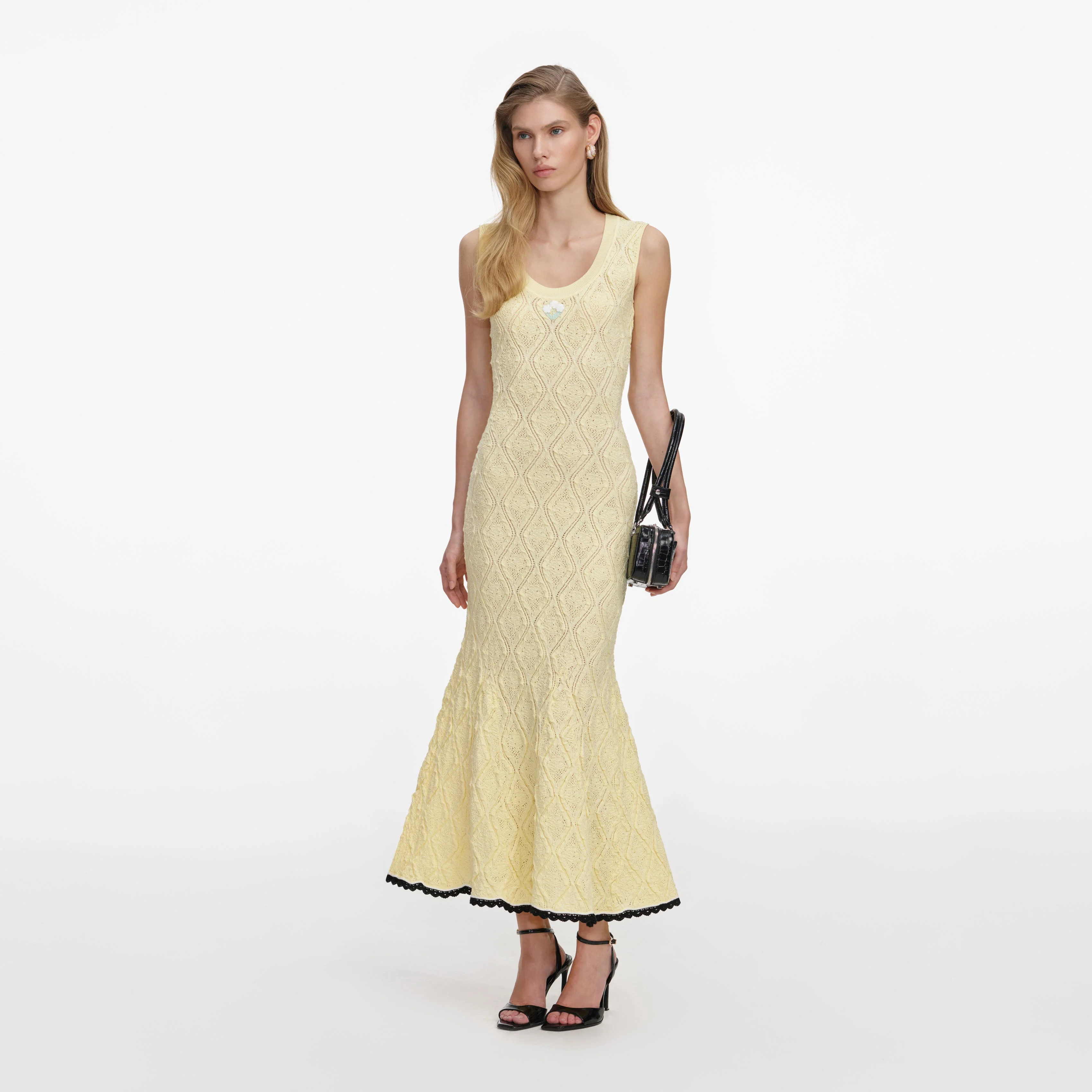 Yellow Pointelle Knit Midi Dress - Image 2