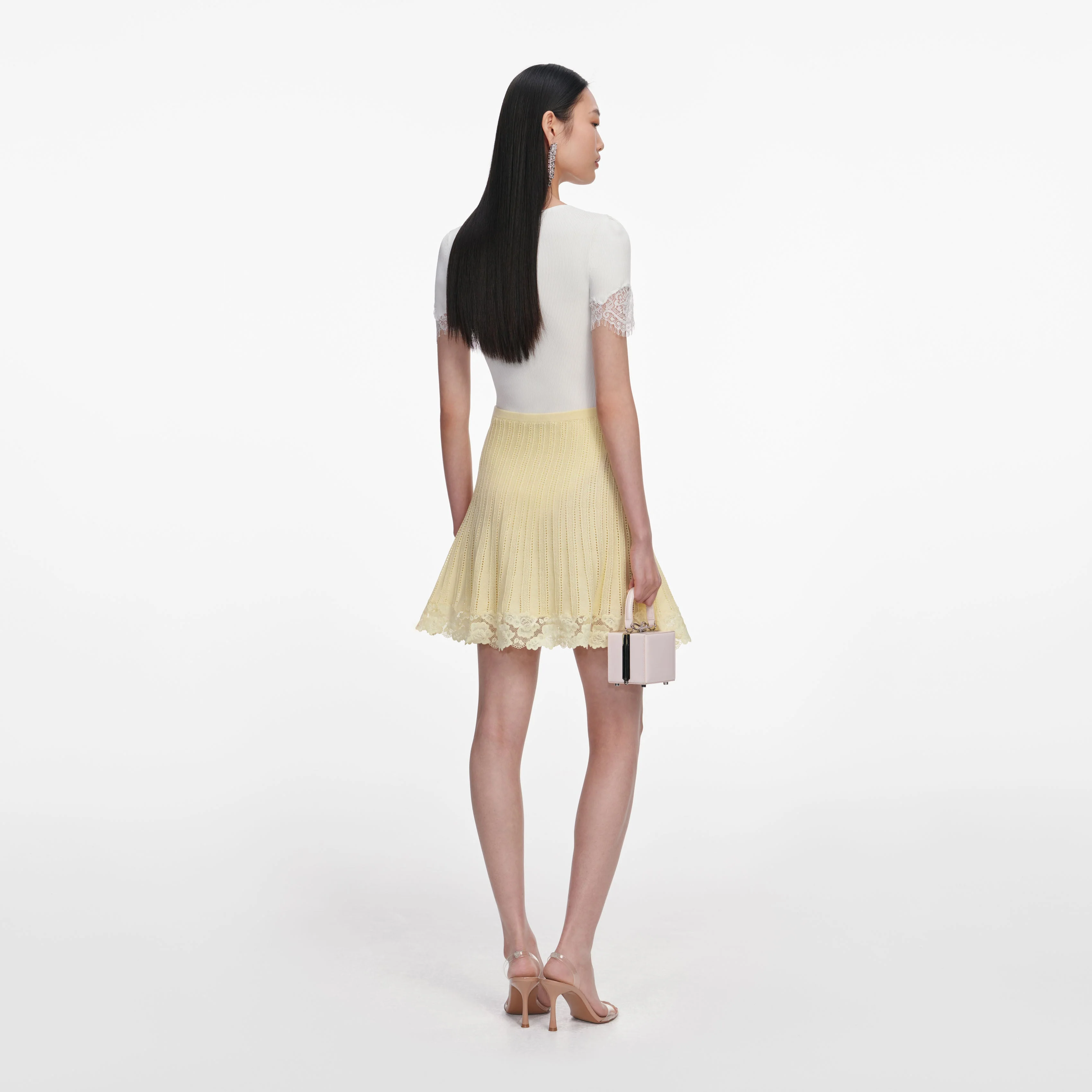 Yellow Pointelle Knit Mini Skirt - Image 3