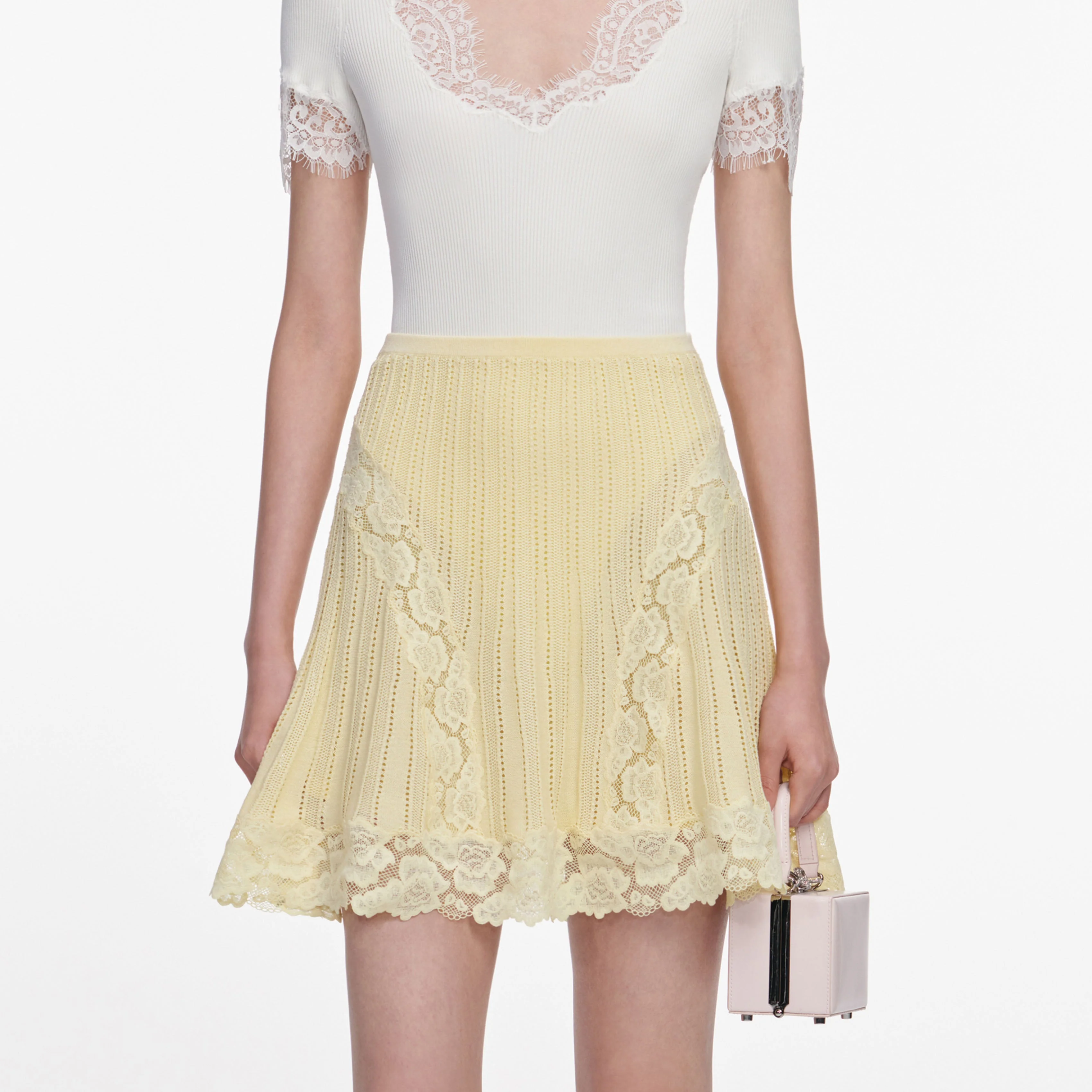 Yellow Pointelle Knit Mini Skirt - Image 4