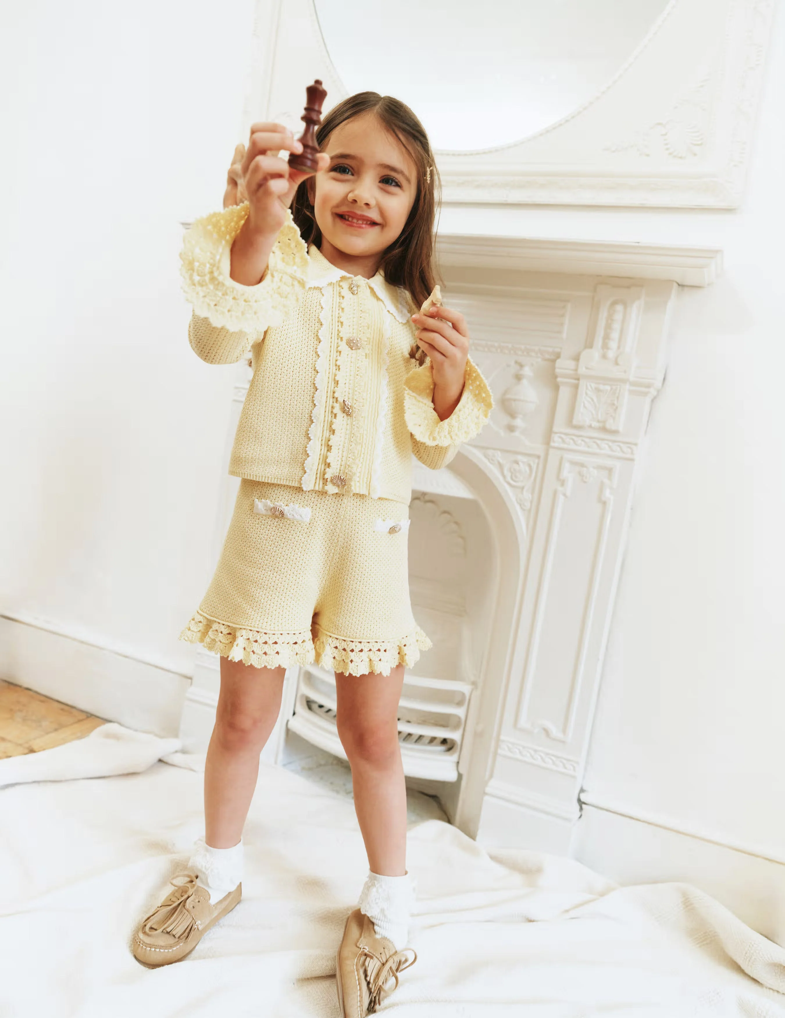 Yellow Pointelle Knit Shorts - Image 3