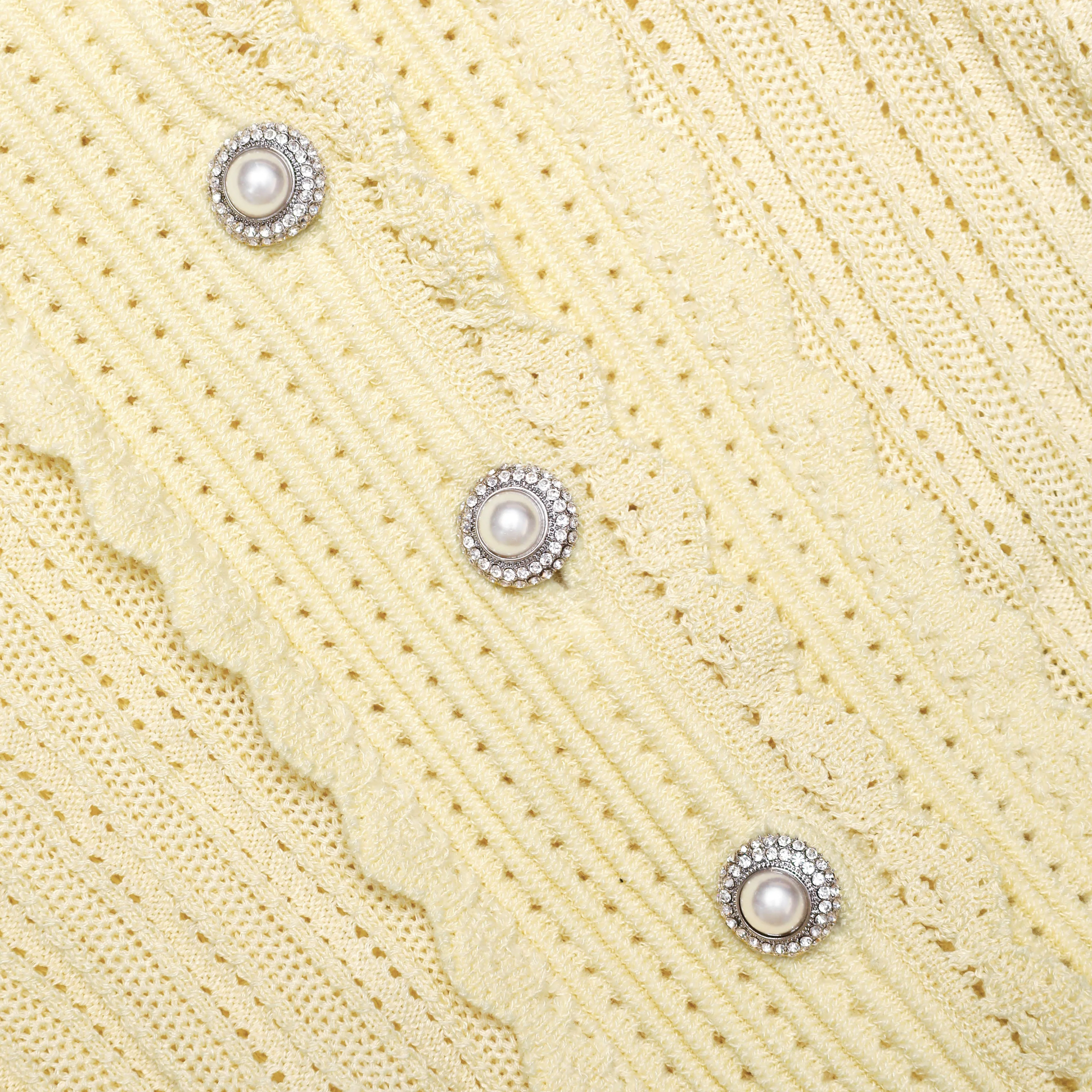 Yellow Pointelle Peplum Knit Mini Dress - Image 5